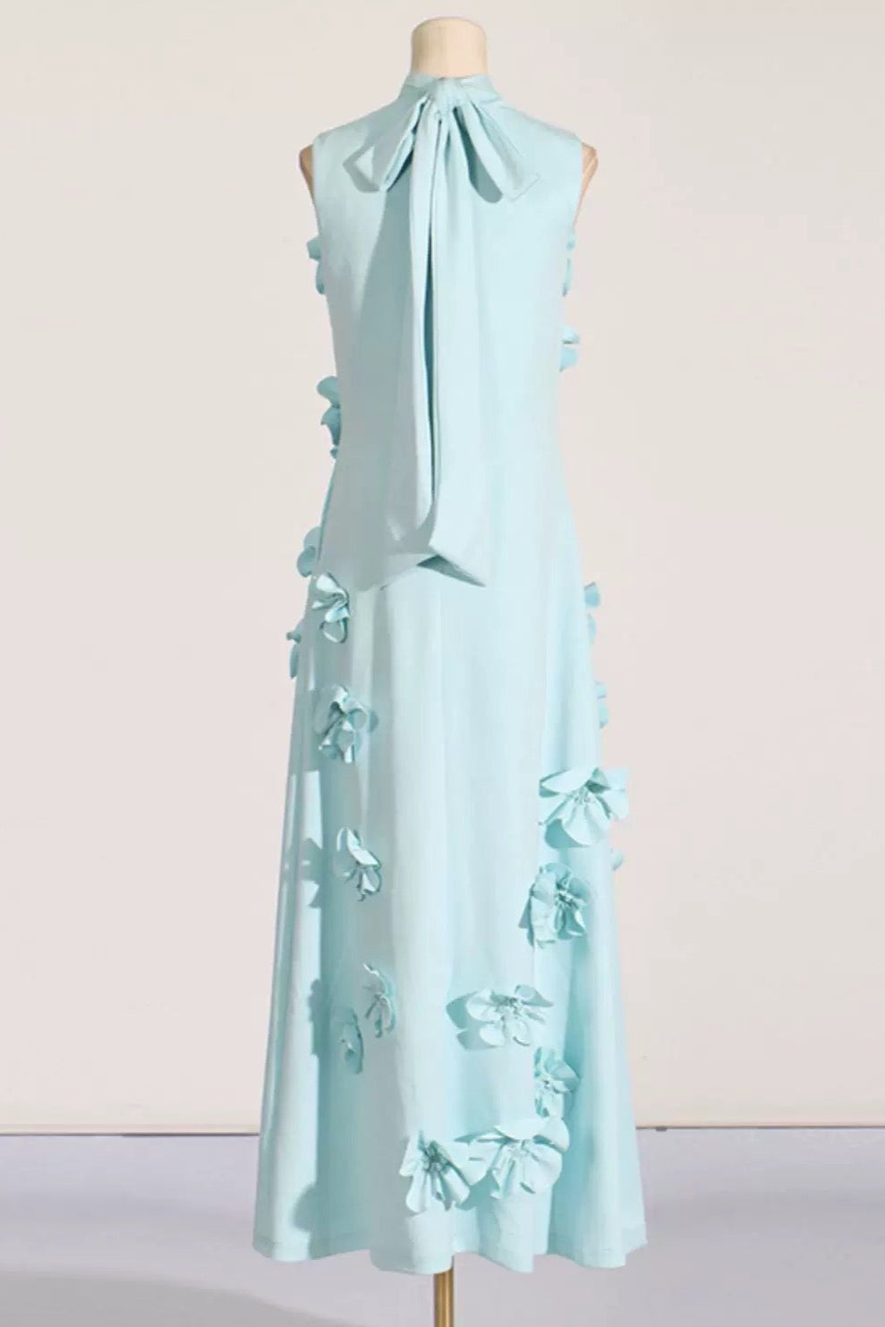FANCI FLORAL APPLIQUE HIGH NECK MAXI MINT BLUE