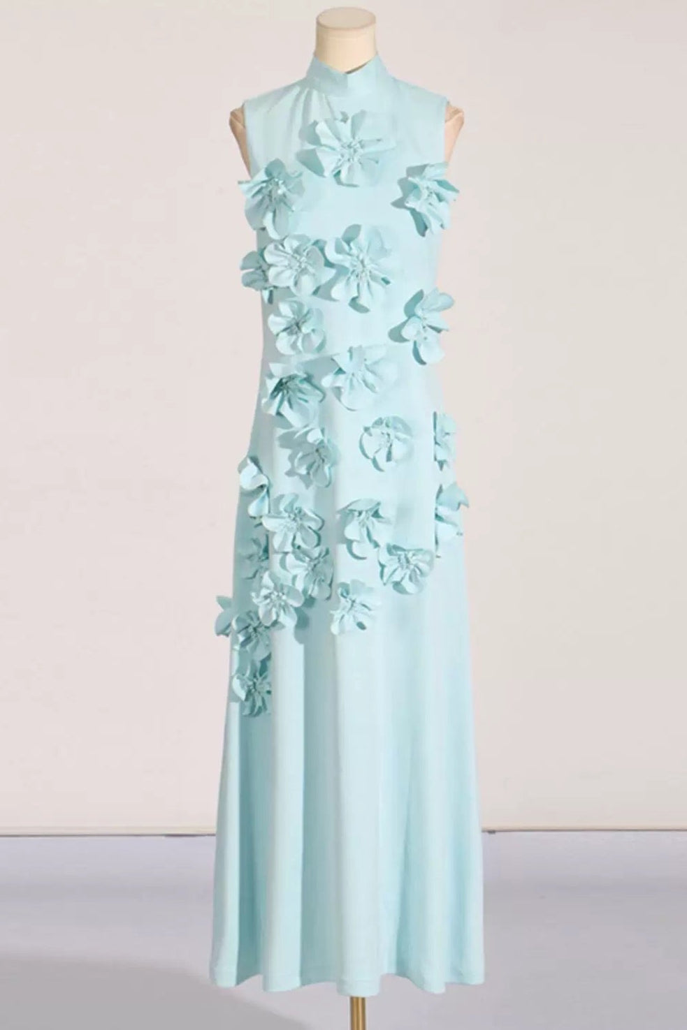 FANCI FLORAL APPLIQUE HIGH NECK MAXI MINT BLUE