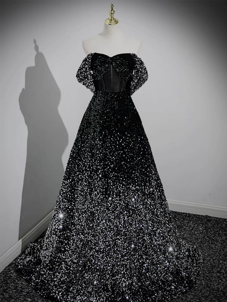 89_3a3f4bf6-a89b-43eb-af58-493050877eb0 A-LINE BLACK SEQUIN PROM GOWN