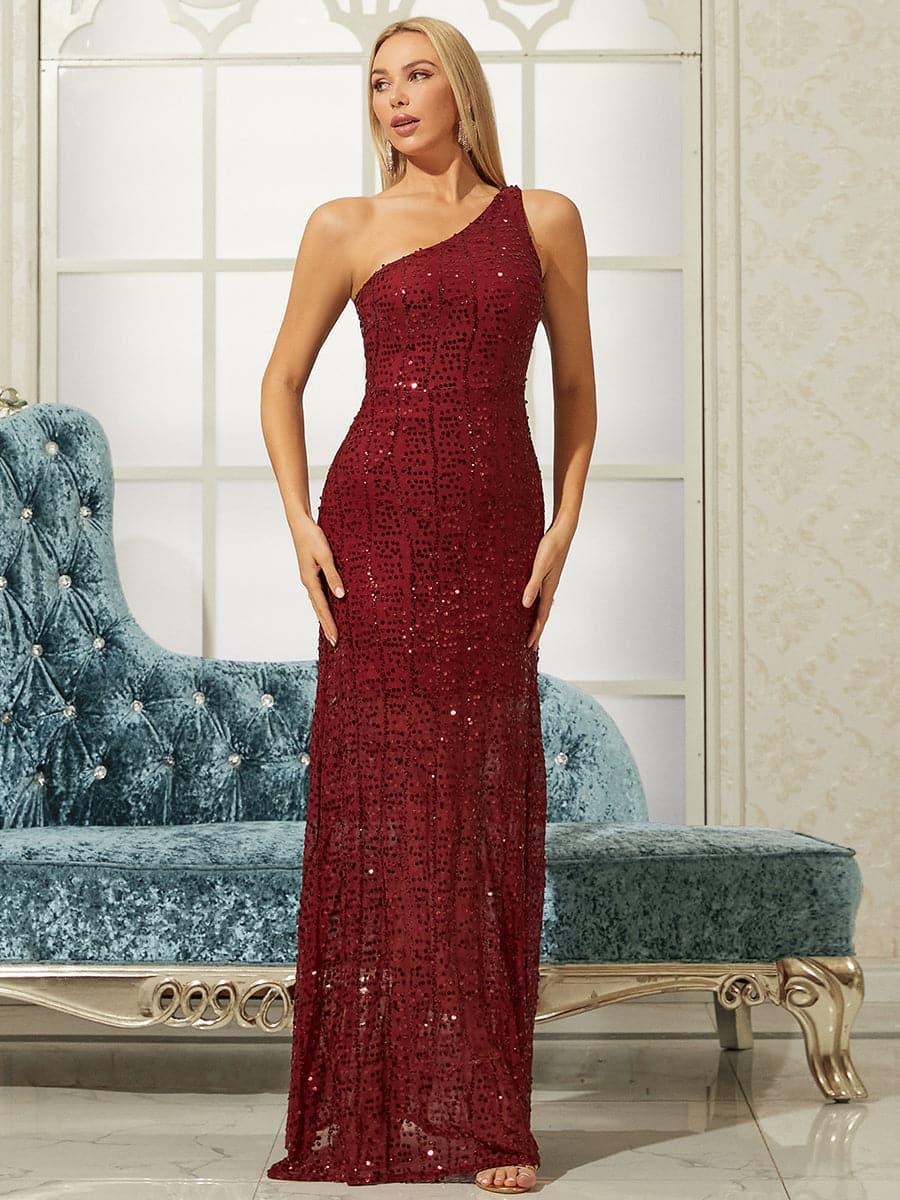 89bf322a ONE SHOULDER SEQUIN MAXI PROM DRESS