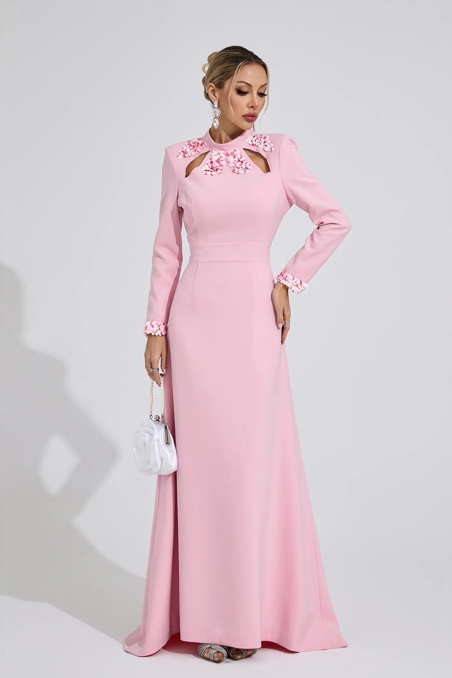 SHIRLEY PINK RHINESTONE MERMAID MAXI DRESS