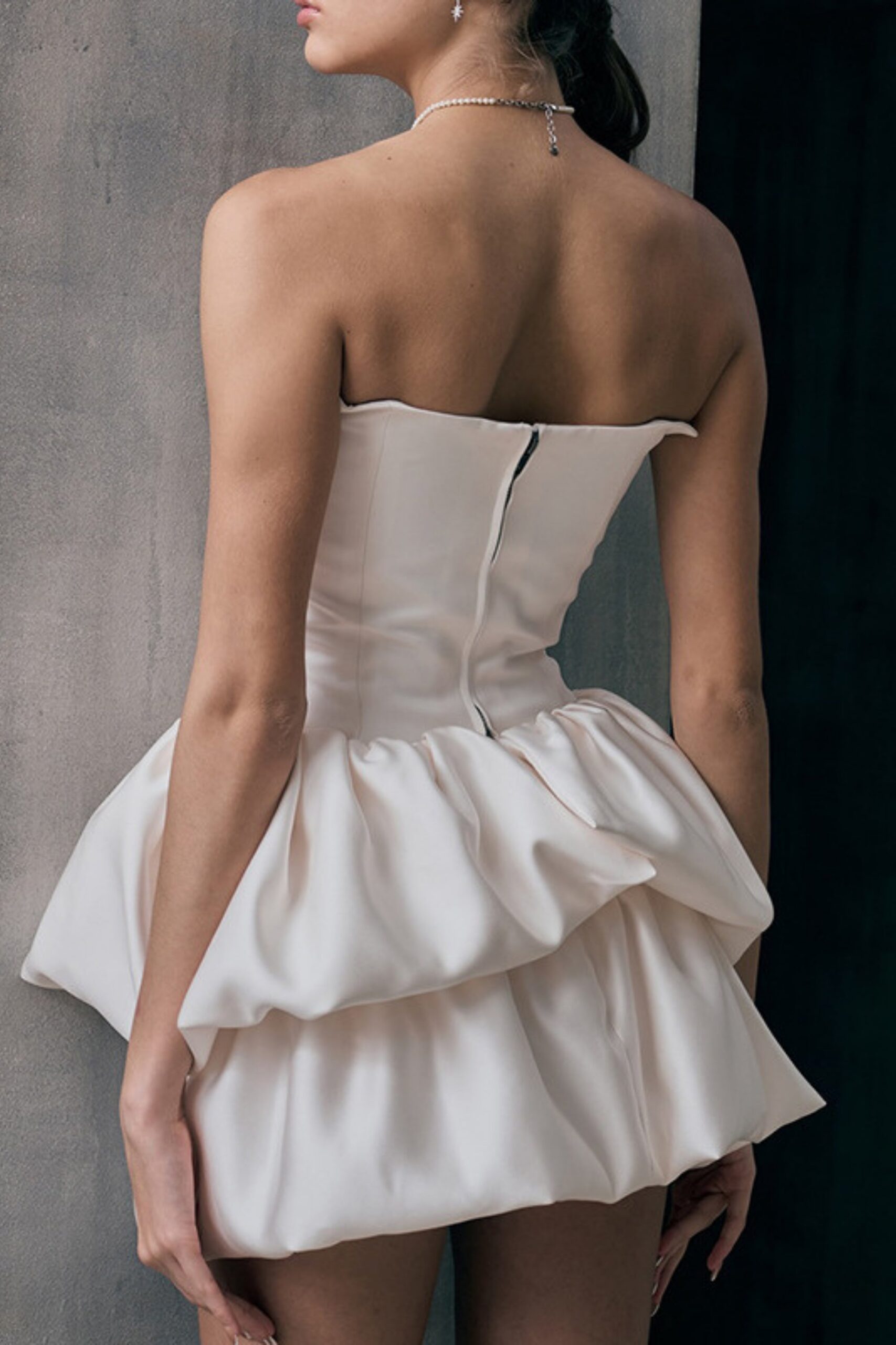 STRAPLESS BUBBLE MINI DRESS WHITE WEDDING PARTY