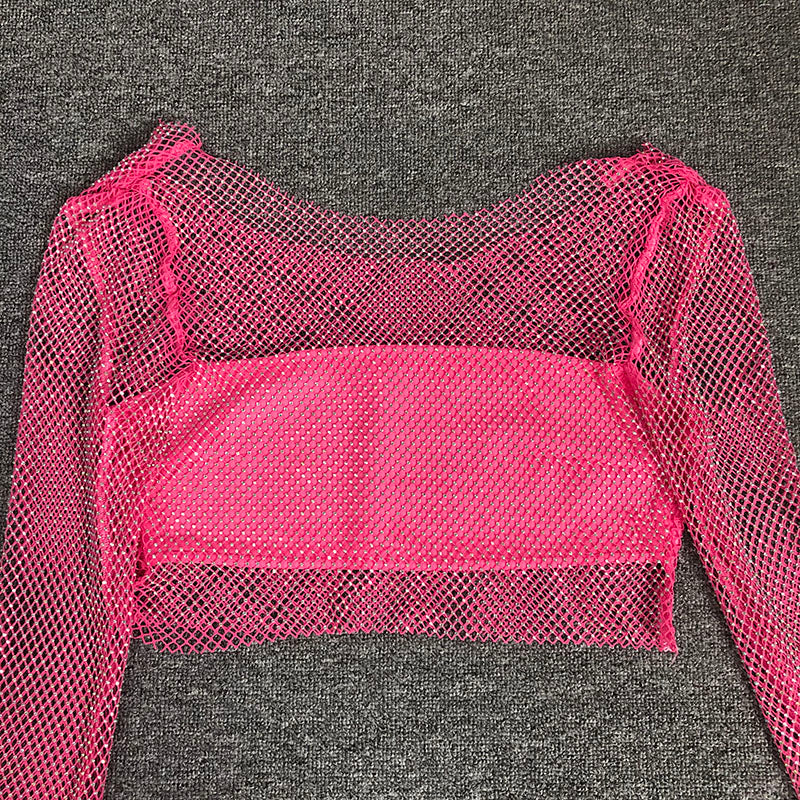 LONG SLEEVE MESH BLOUSE SKIRT SUIT FOR PARTY