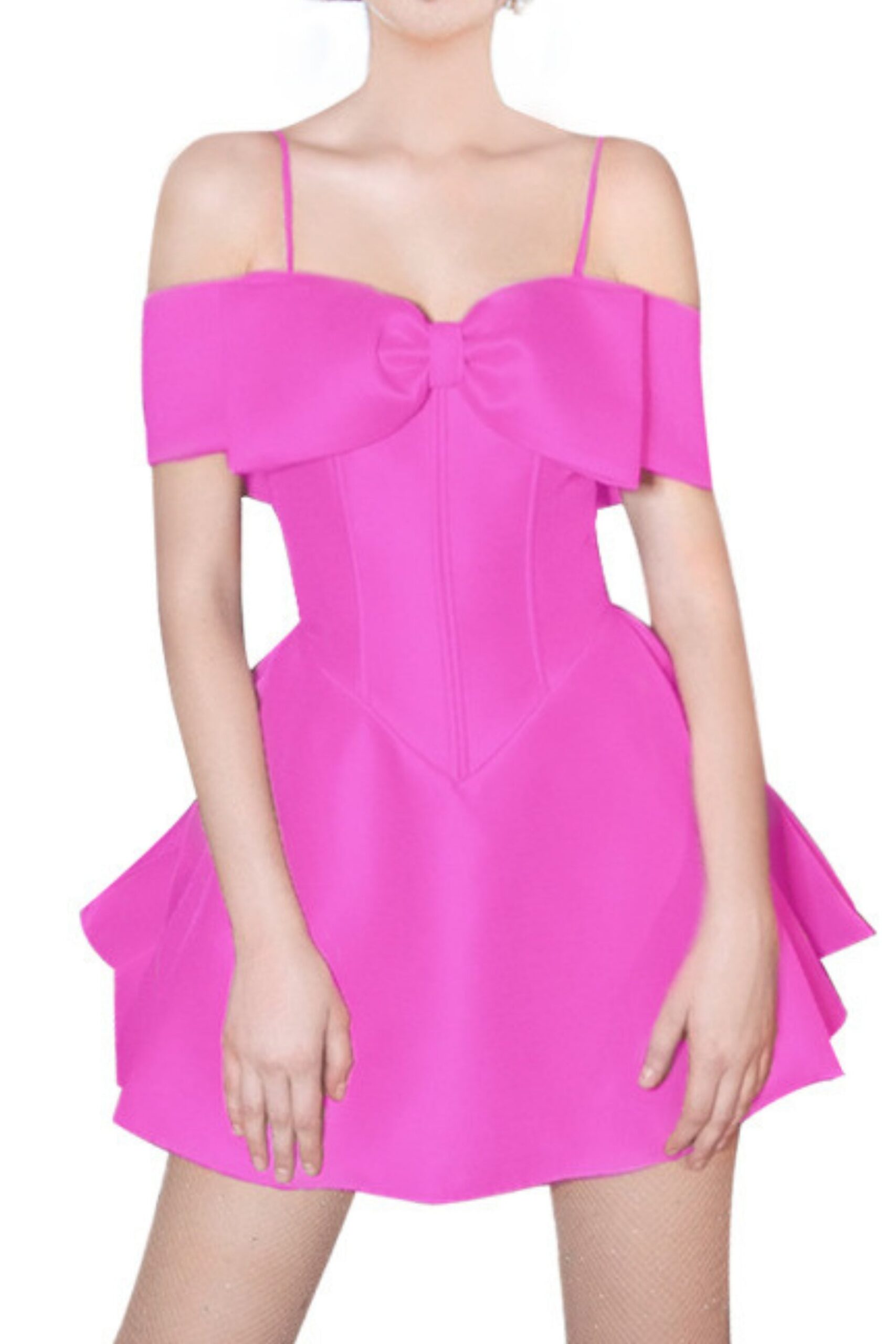 BOW STRAP PINK MINI DRESS FOR PARTY