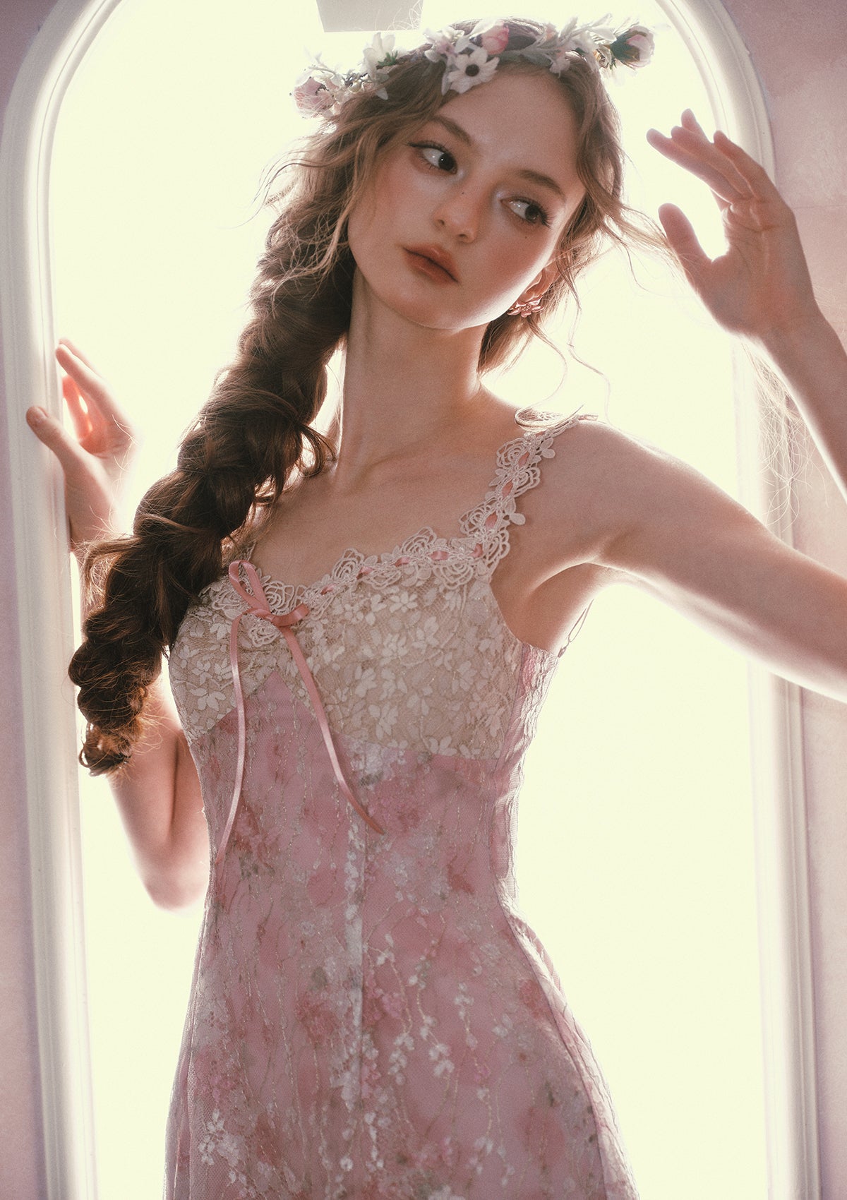 MANDY PINK FLORAL LACE MIDI DRESS FOR WEDDING