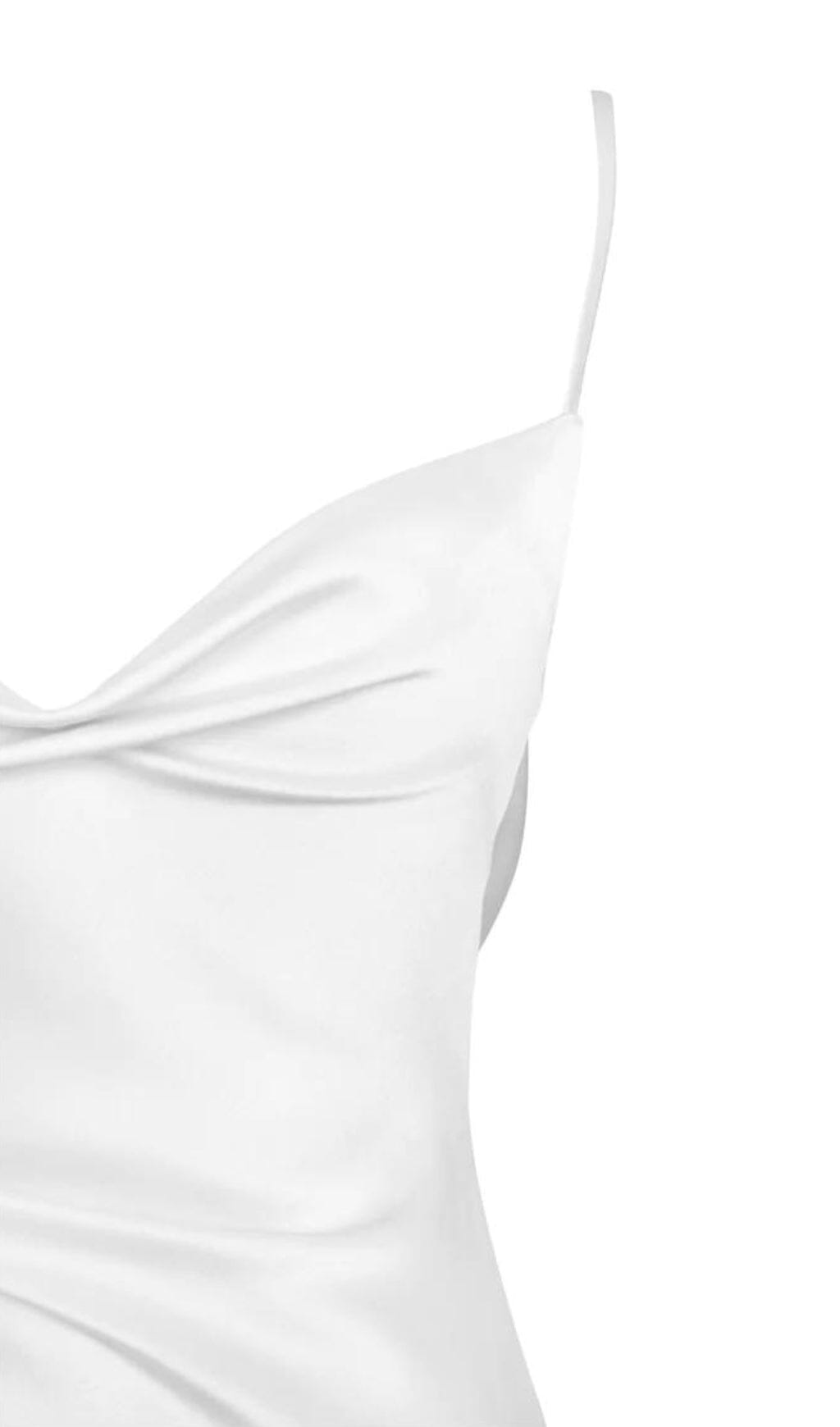 WHITE SATIN DRAPE MIDI DRESS