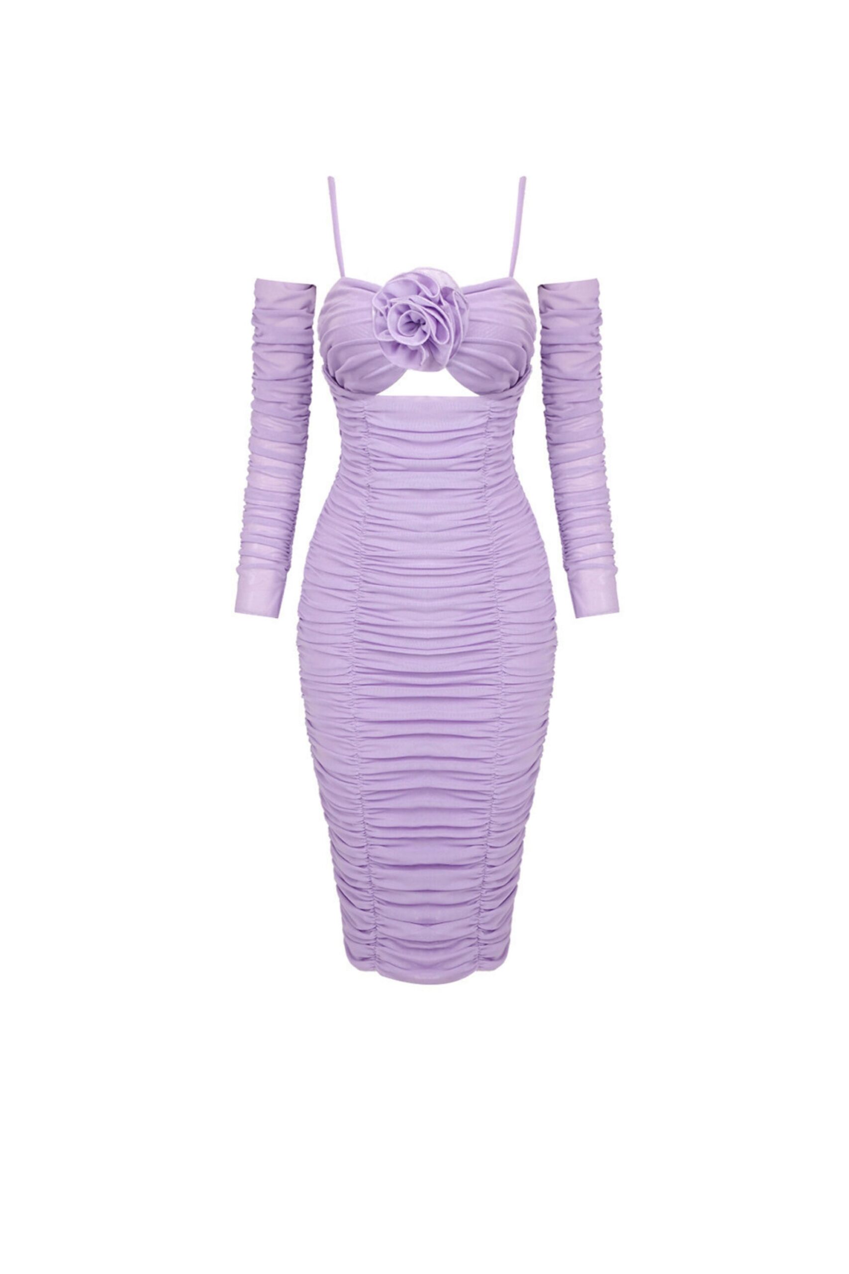 KHLOE LILAC MIDI RUCHED FLOWER DRESS