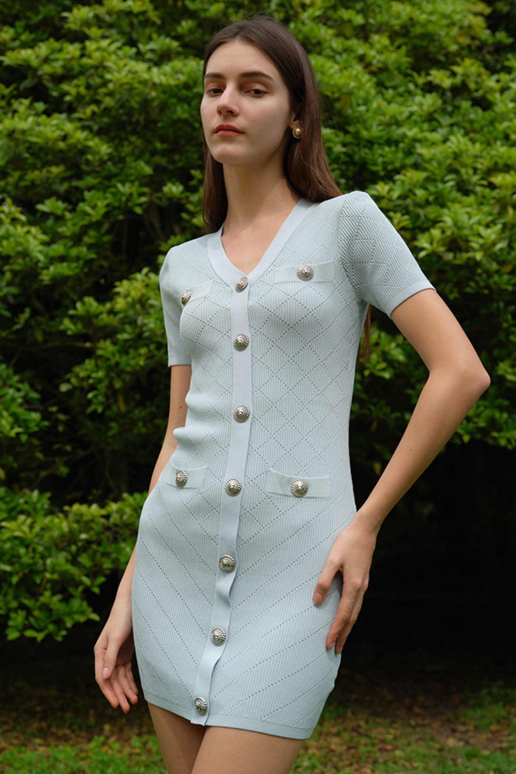 KNIT BANDAGE MINI DRESS BLUE COCKTAIL