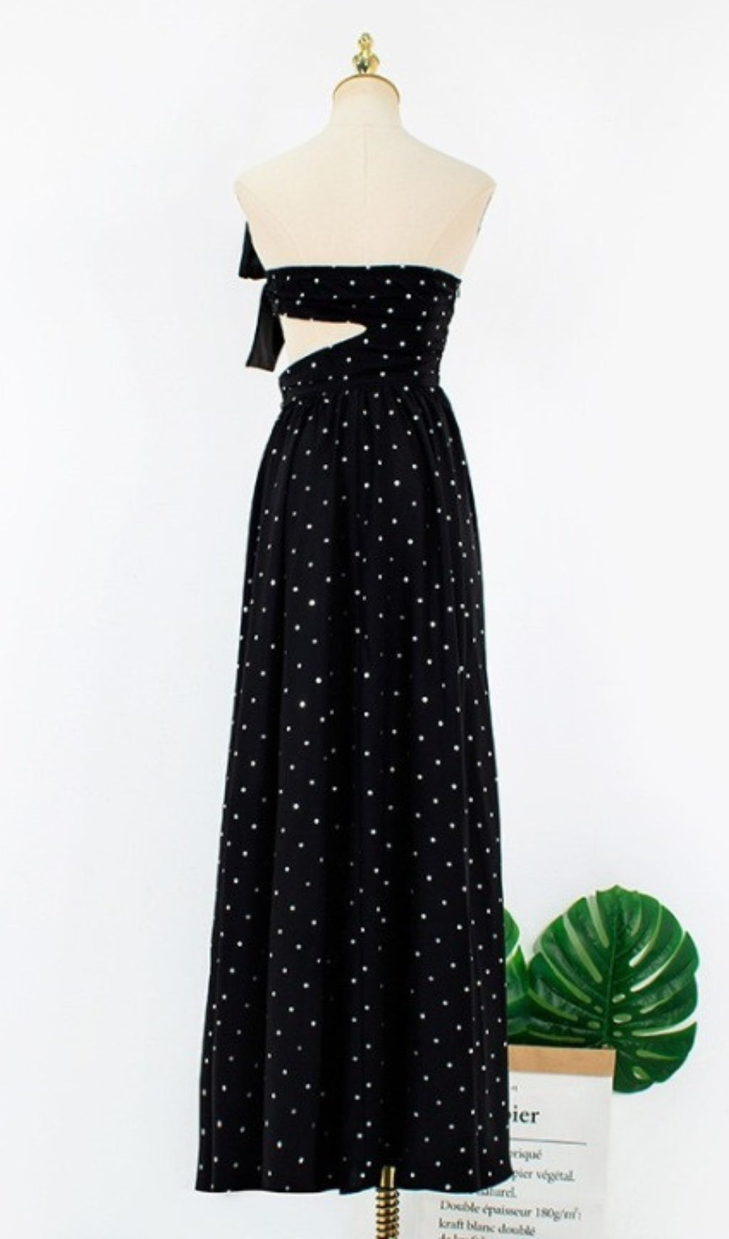 POLKA DOT BANDEAU DRESS BLACK PARTY MINI