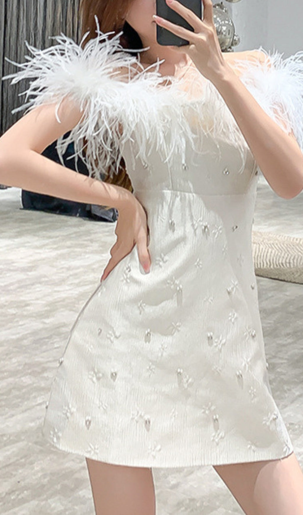 SEXY ONE-SHOULDER FEATHER MINI DRESS FOR PARTY