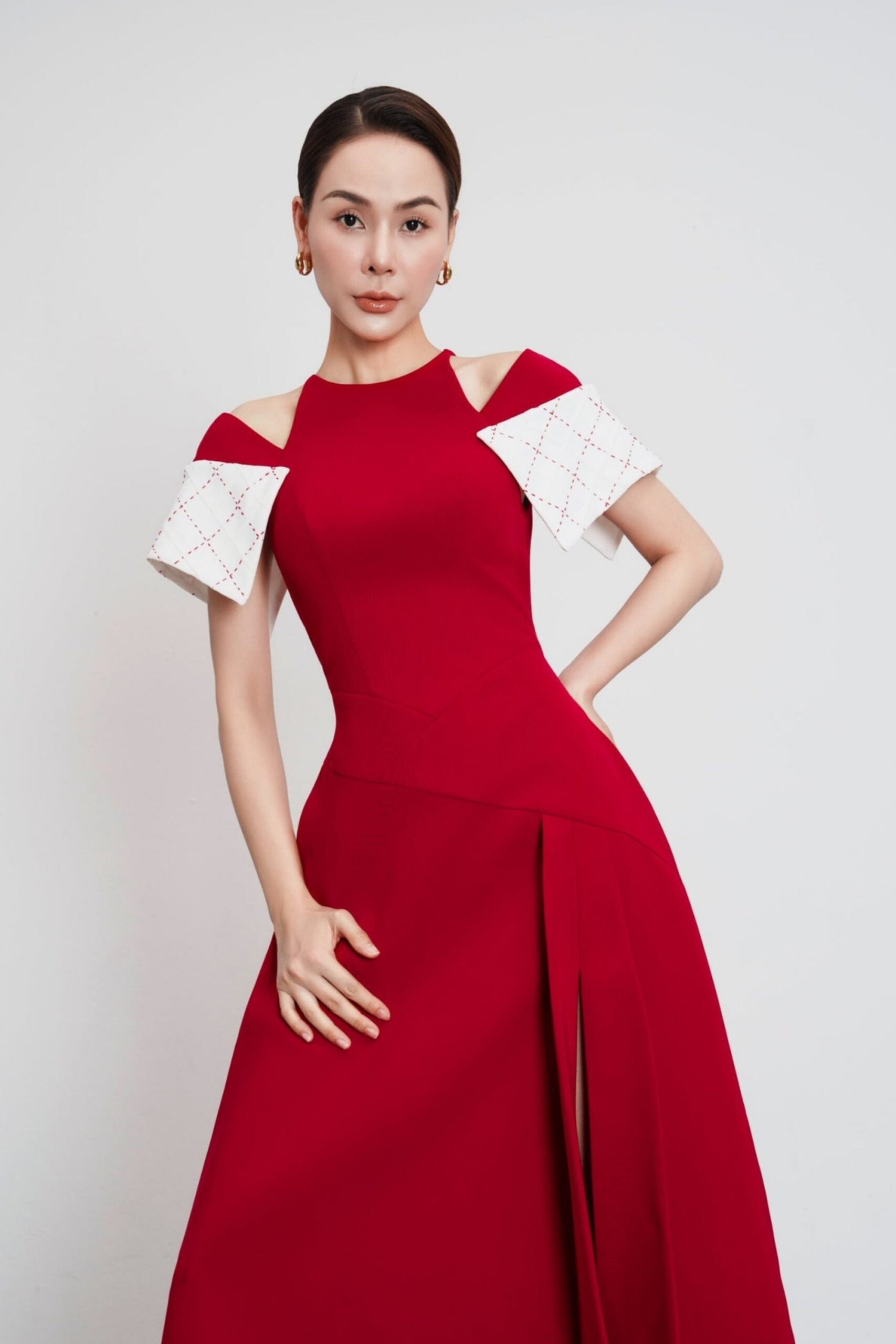 TIFFANY TWO-TONE SLIT MIDI DRESS FOR EVENING