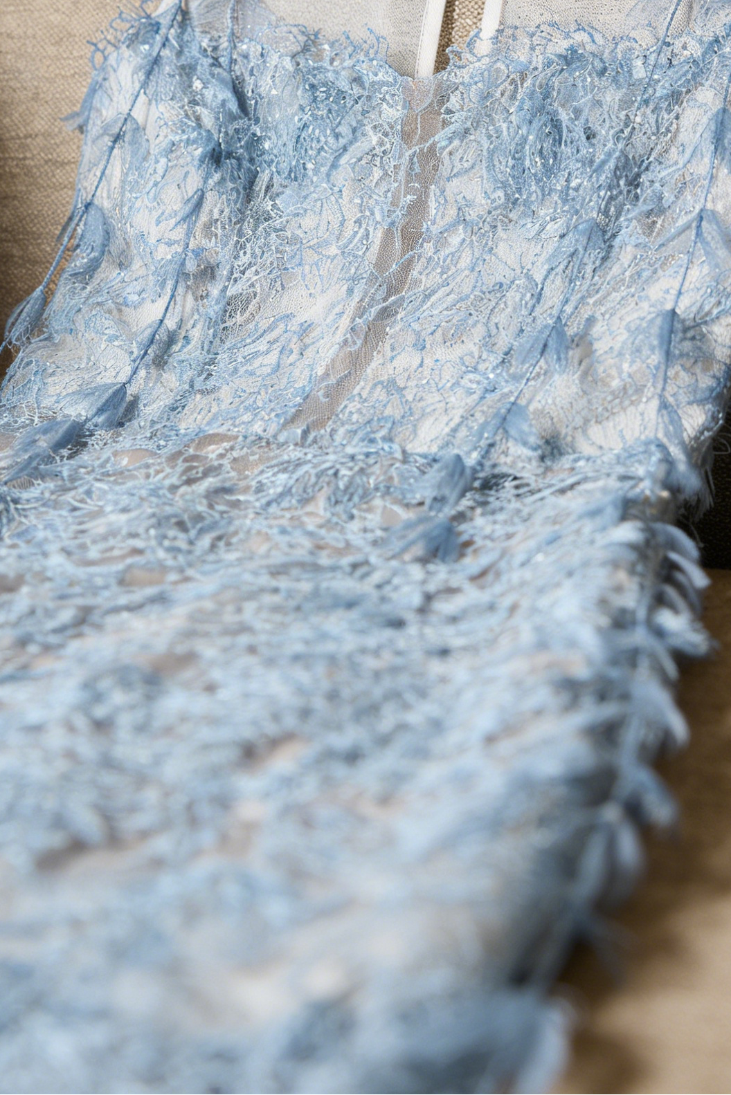 BLUE BEADED LACE PENCIL COCKTAIL DRESS