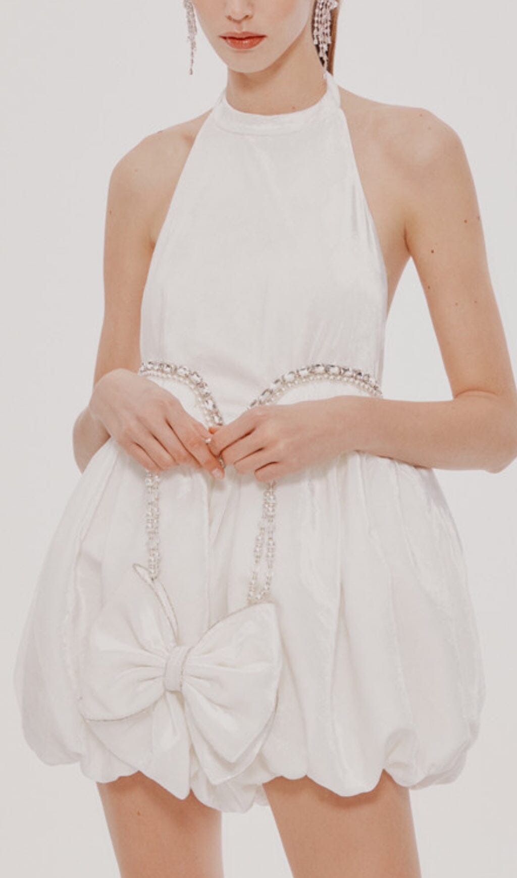 VELVET HALTER MINI DRESS, WHITE, COCKTAIL PARTY