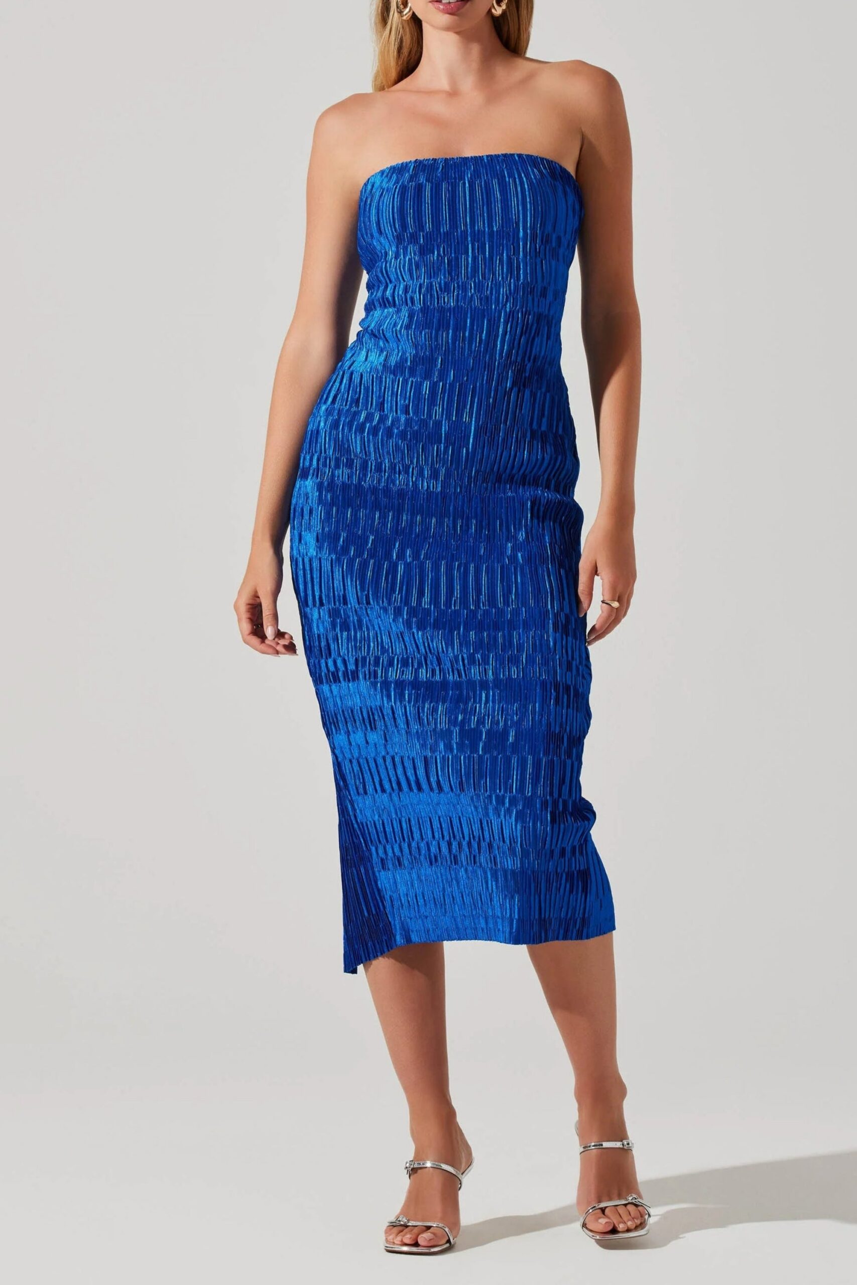 REINE PLISSÉ STRAPLESS MIDI DRESS FOR WEDDING PARTY