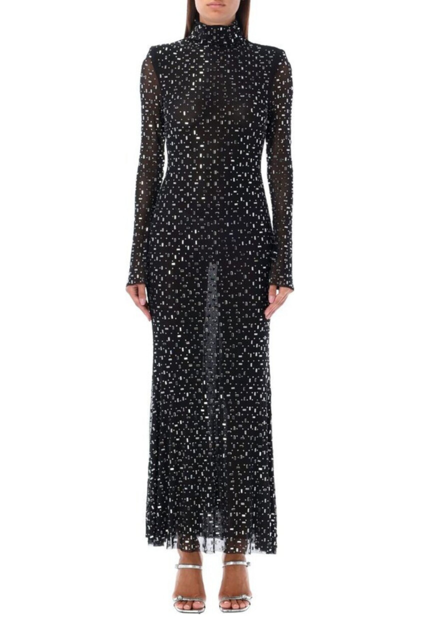 CRYSTAL MESH MIDI DRESS, BLACK, EVENING