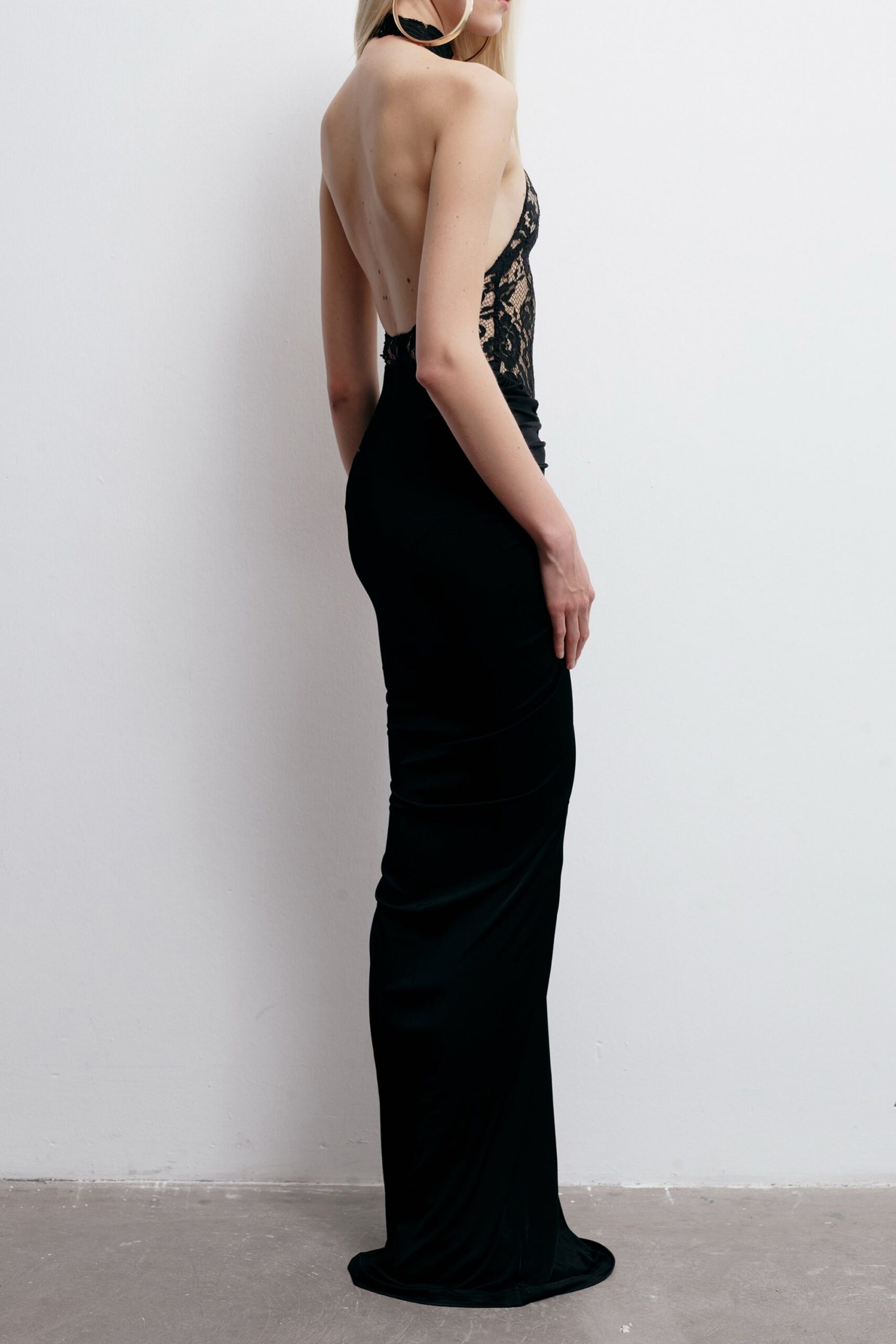 BLACK FLORAL HALTER MAXI DRESS, PARTY