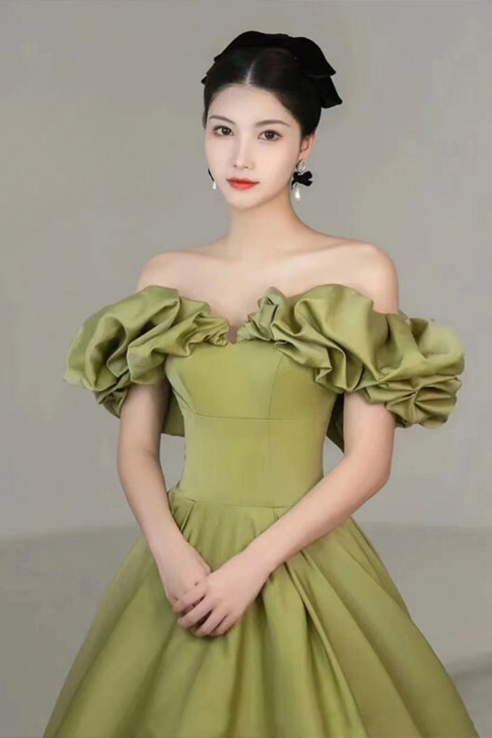 A-LINE OFF-SHOULDER SATIN GREEN DRESS FOR WEDDING GUEST
