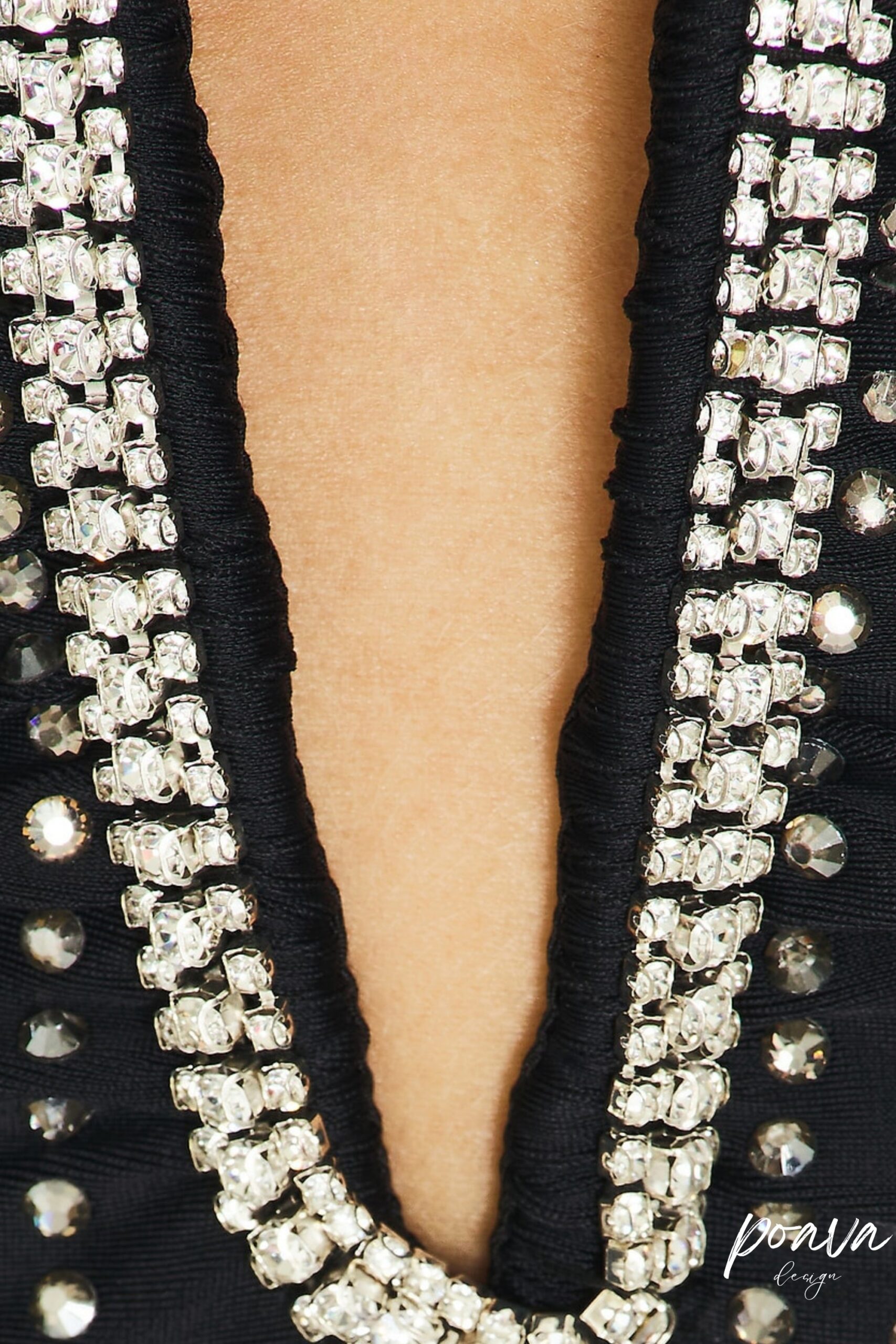 RHINESTONE BLACK MAXI DRESS FOR EVENING