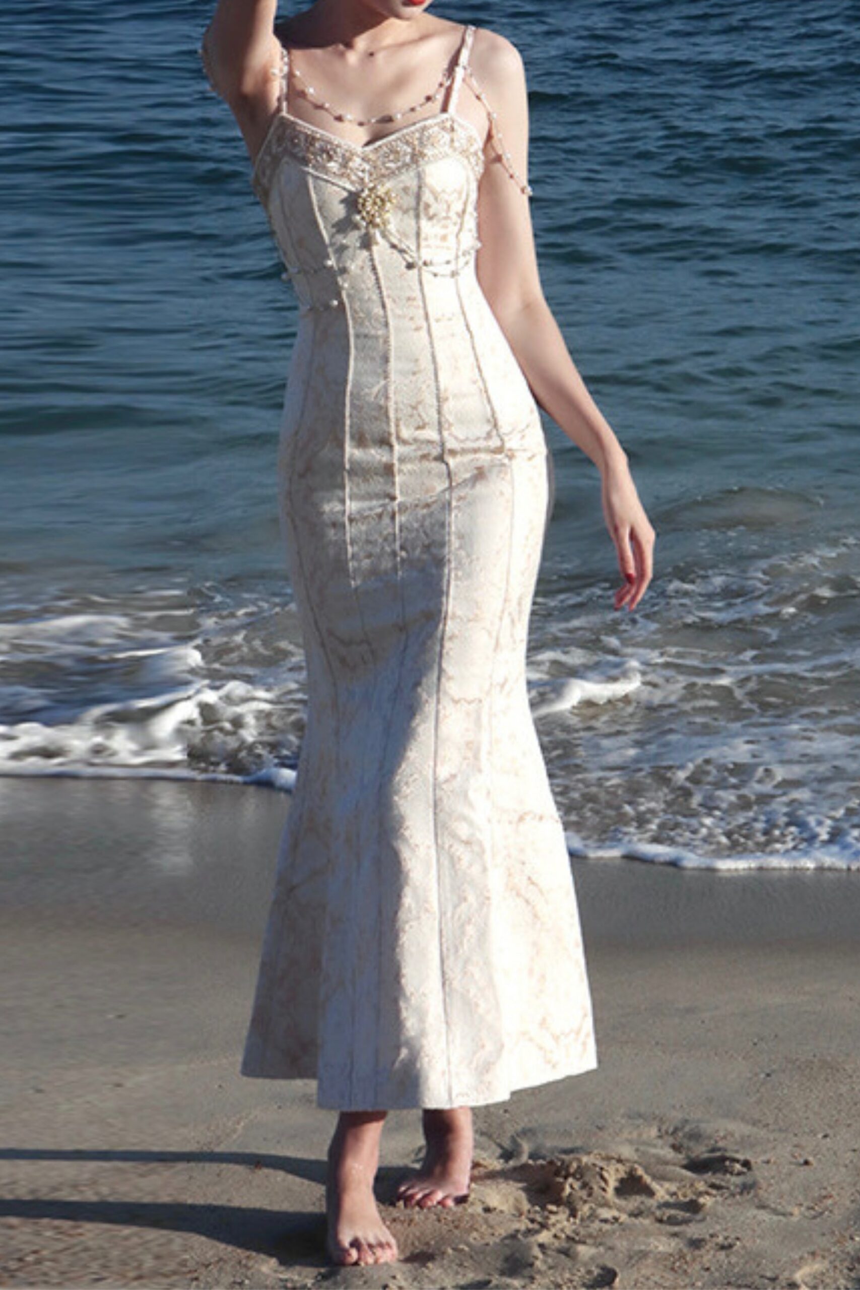 PEARL MERMAID MIDI DRESS, EVENING PARTY STYLE