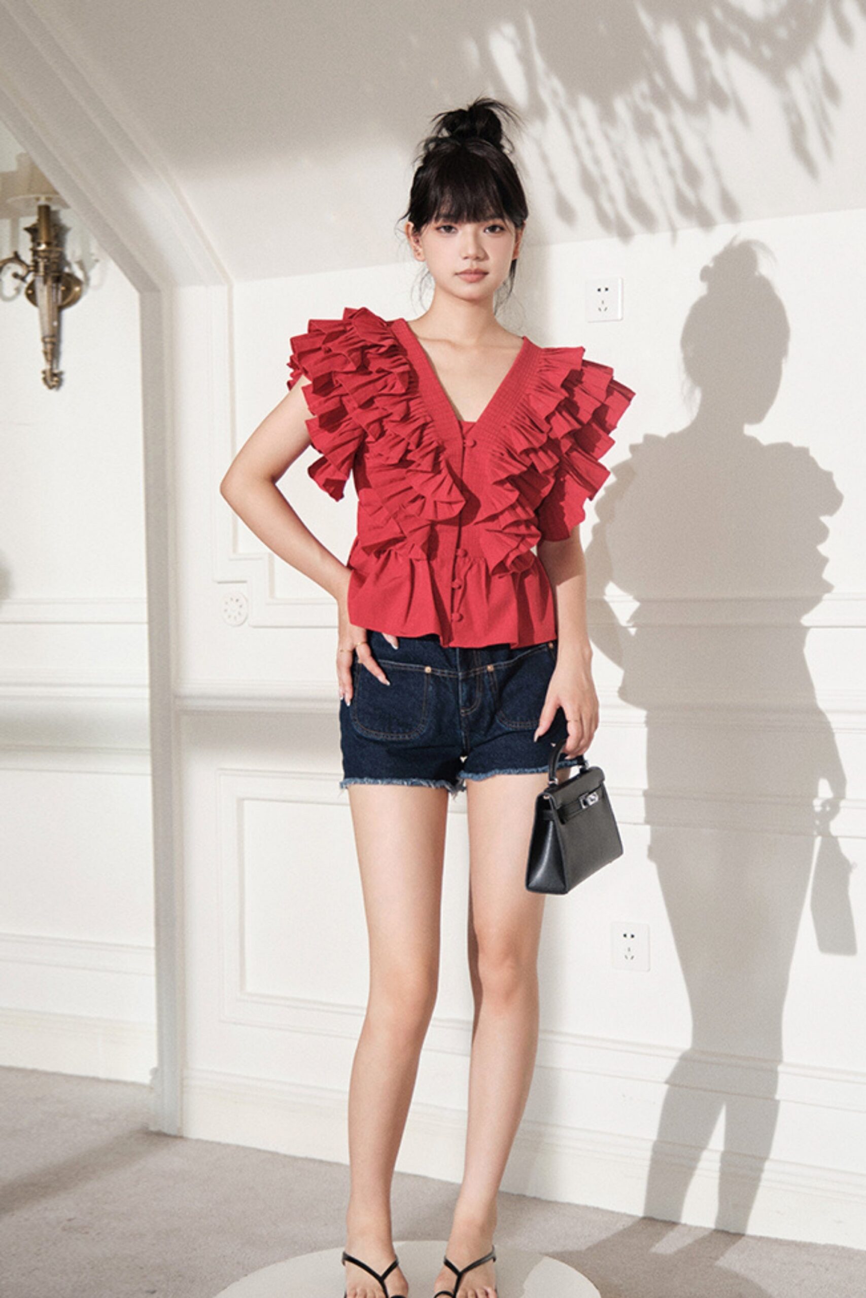 RUFFLE SLEEVELESS TOP RED DATE NIGHT