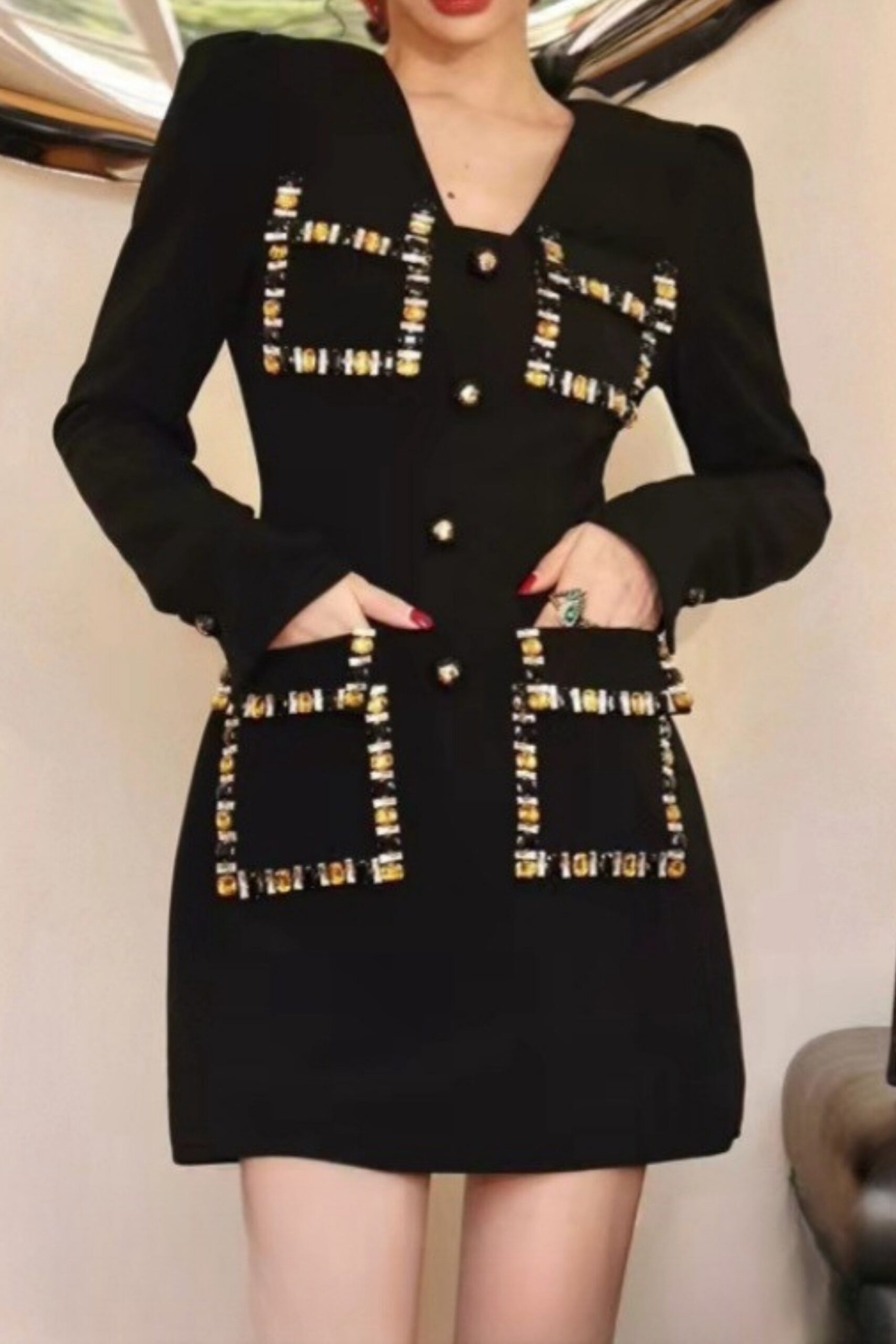CRYSTAL MINI DRESS BLACK FOR PARTY