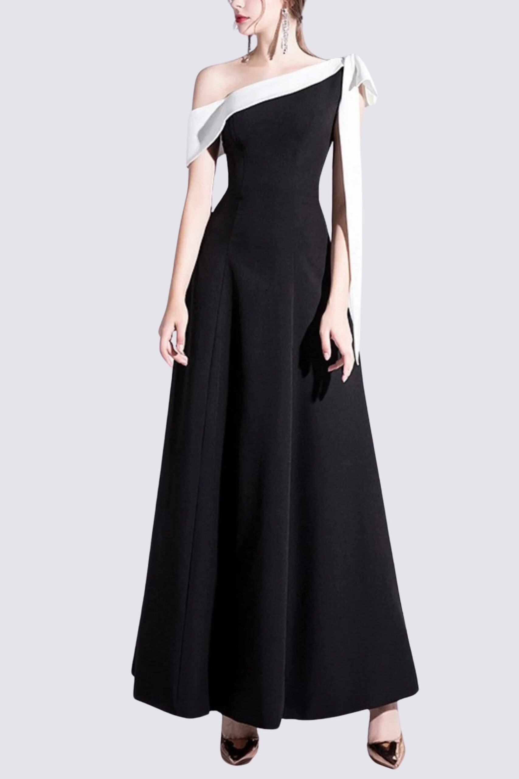 PAGGED BOW MIDI DRESS BLACK WEDDING GUEST
