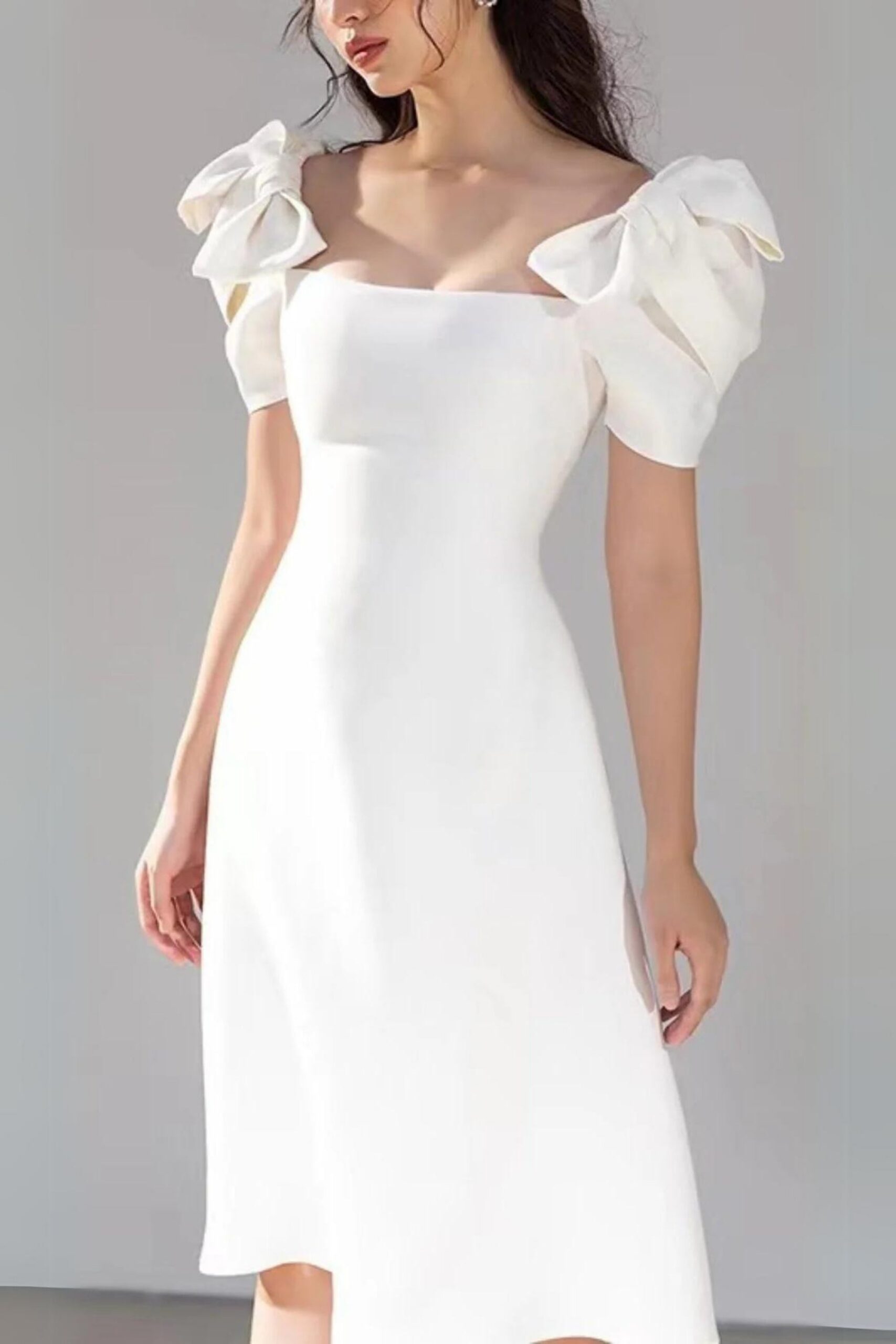 8_b63d8ee0-923b-4bd2-bdae-f875d9fd1c6c ELEGANT WHITE SQUARE NECK MIDI DRESS WITH PUFF BOW SLEEVES