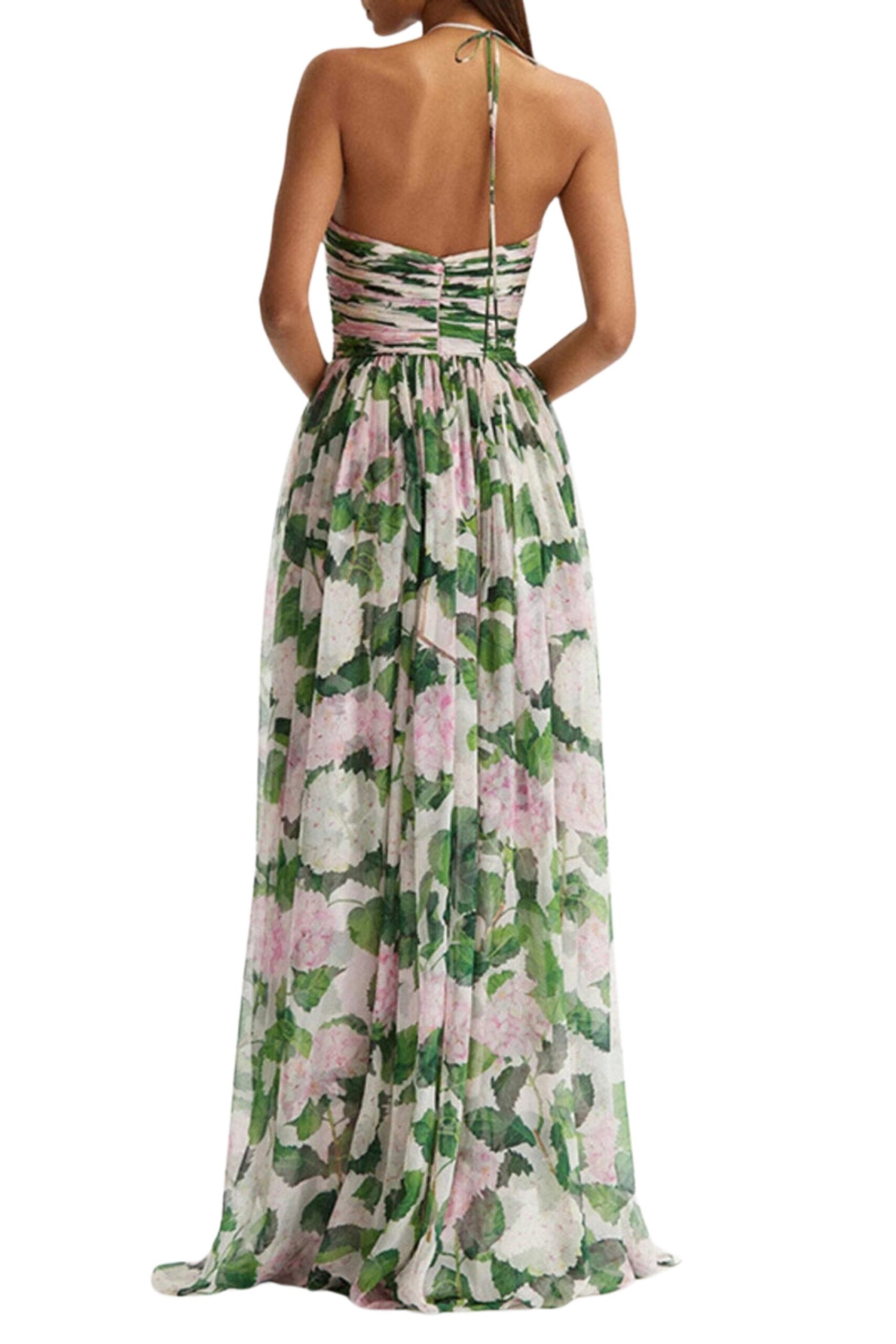 FLORAL HALTER MAXI DRESS GREEN WEDDING GUEST