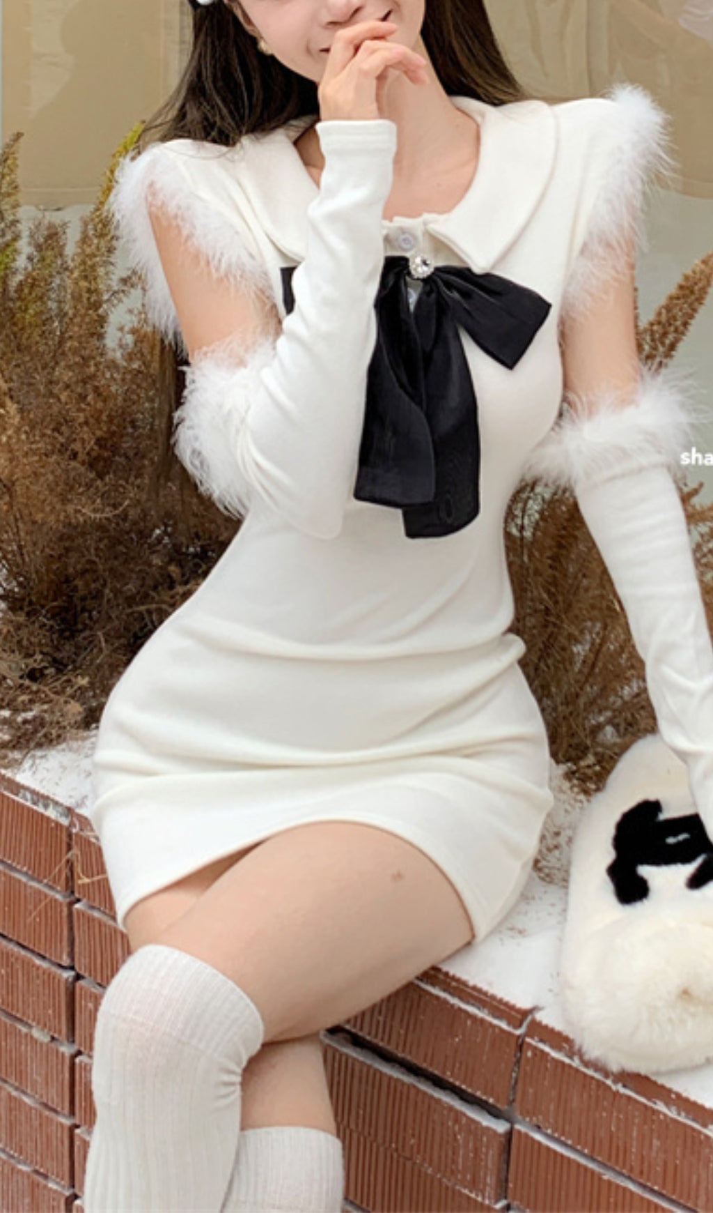 KNITTED BOW MINI DRESS FOR PARTY