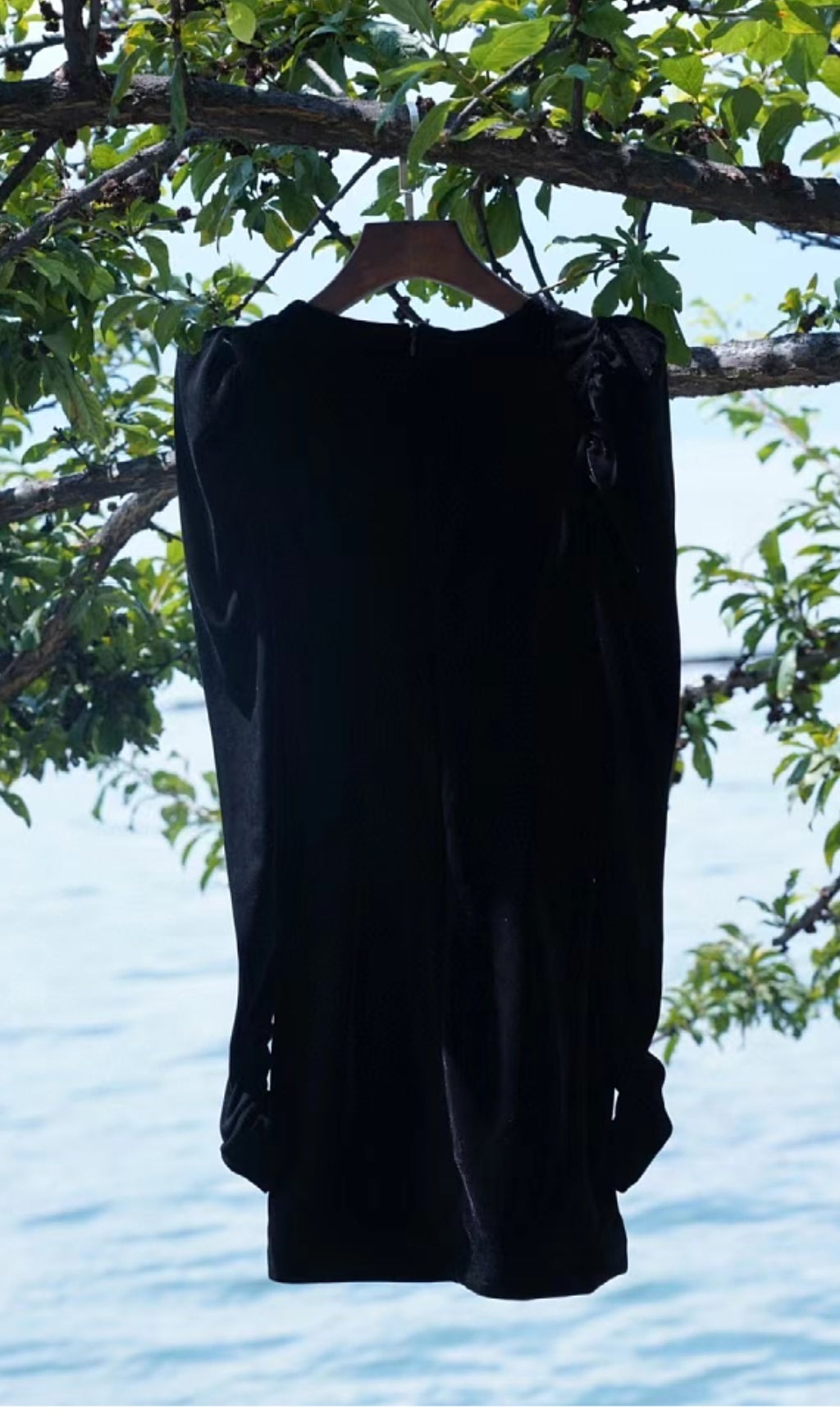 BLACK VELVET BOW LONG SLEEVE MINI DRESS