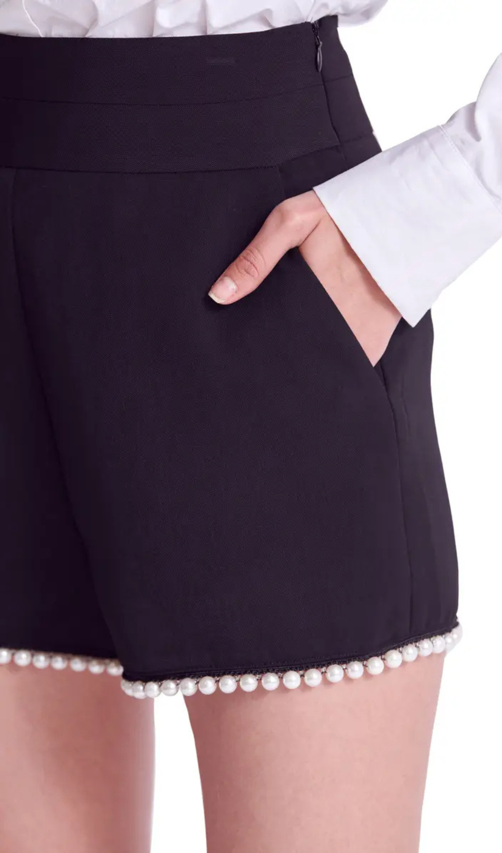 BLACK PEARL TRIM HIGH WAIST SHORTS, DRESSY