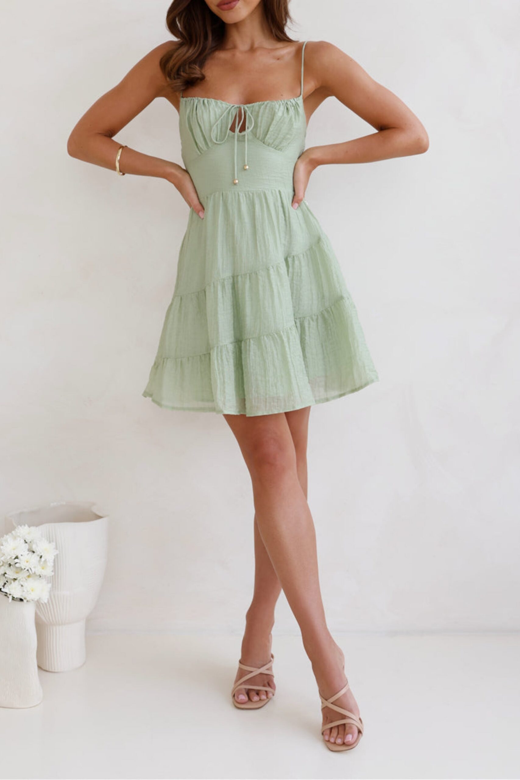 STRAPPY GREEN MINI DRESS FOR PARTIES