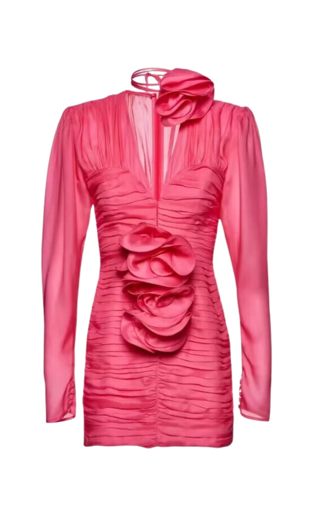 V-NECK PINK RUCHED MINI PARTY DRESS