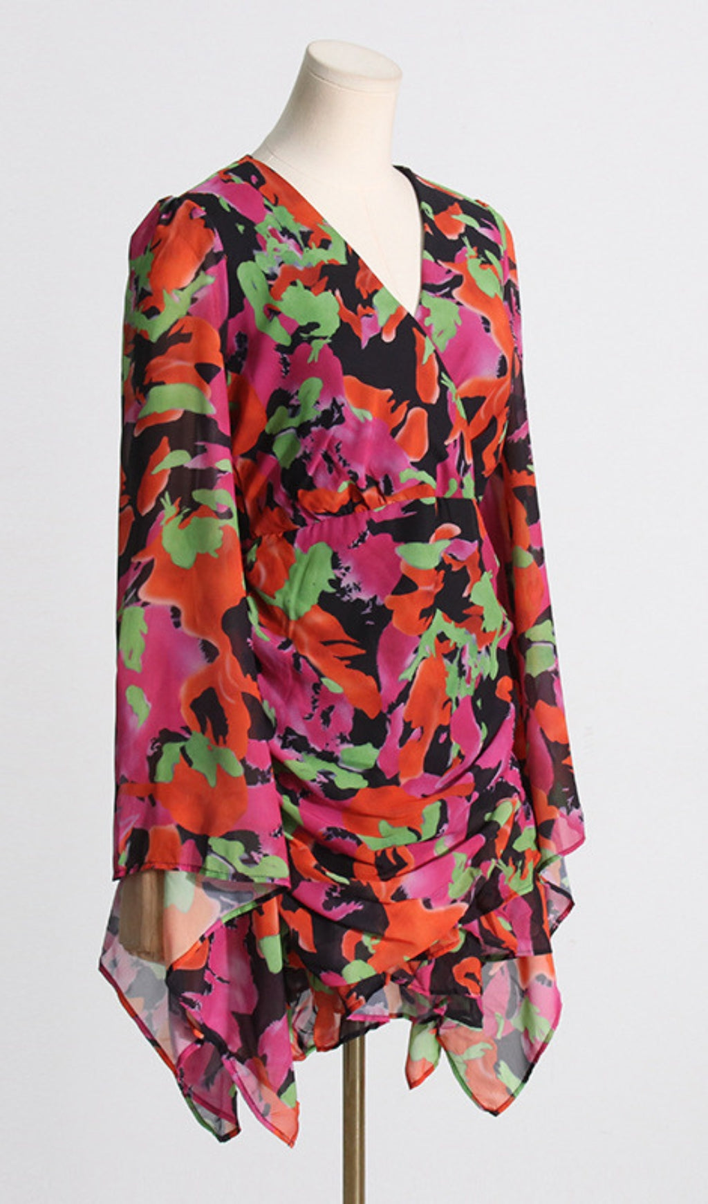 PRINTED RUFFLE MESH DRESS FOR PARTY
