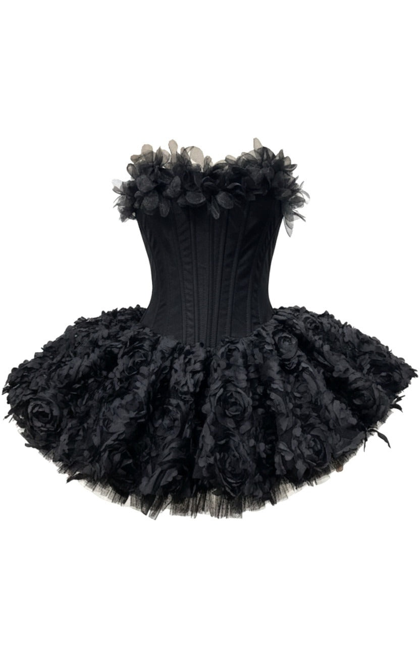 STRAPLESS FLORAL CORSET A-LINE DRESS