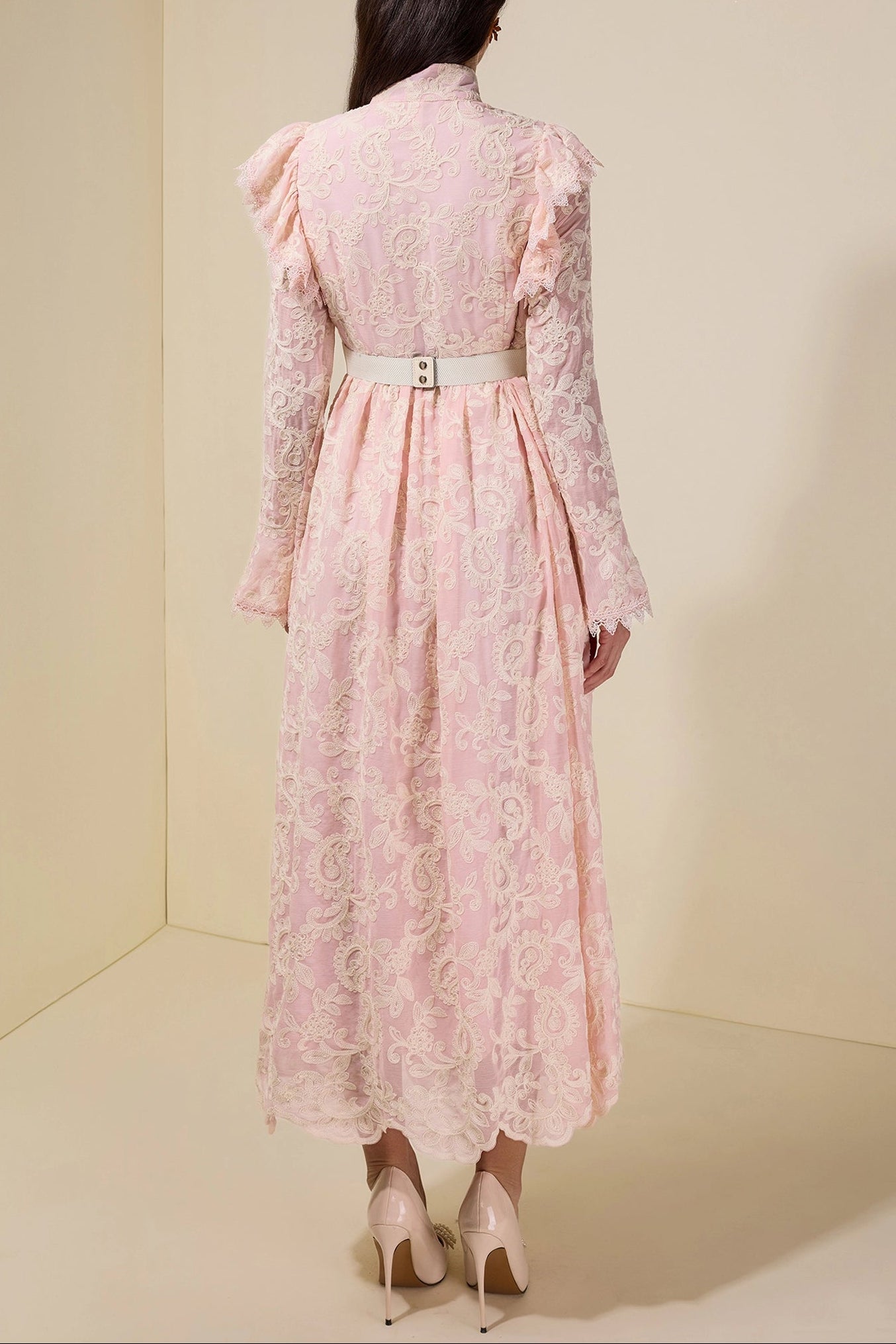 ALMA CHIFFON EMBROIDERED MIDI DRESS, PINK
