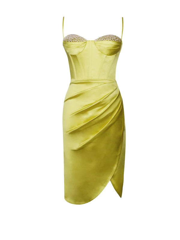 8a23983a-f333-45c4-a863-f3fb58ea08ef LEMON PLEATED SATIN MINI DRESS FOR PARTIES