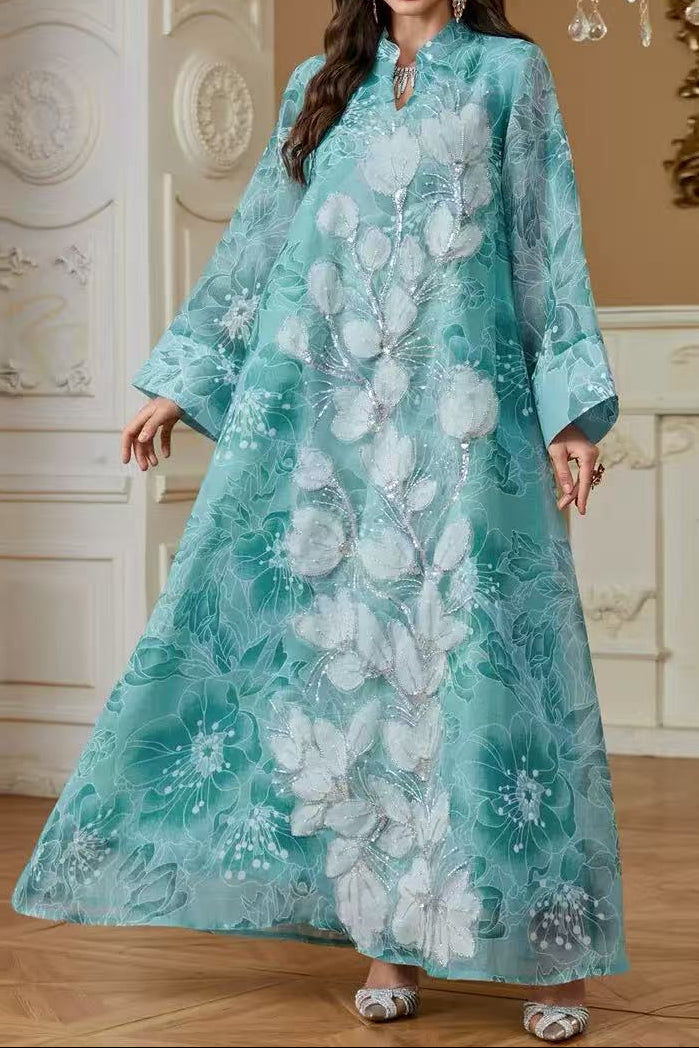 FLORAL EMBROIDERED ABAYA MAXI DRESS FOR EID