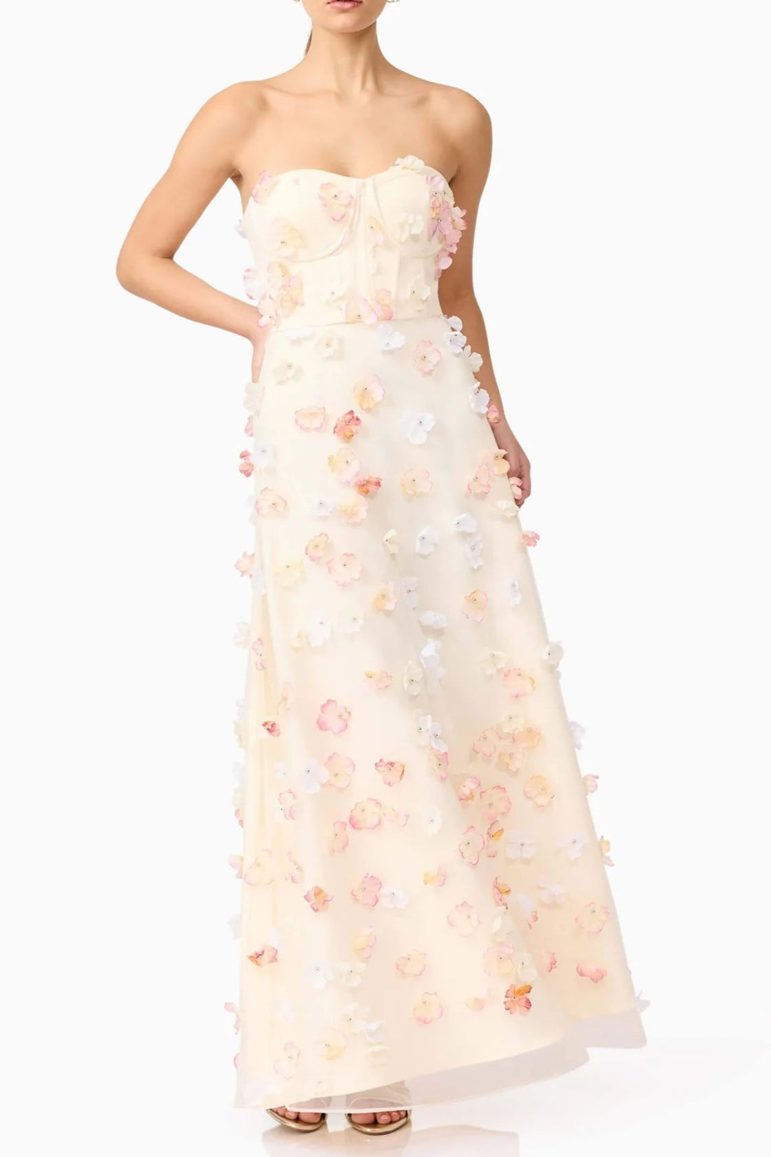 OFF-SHOULDER EMBROIDERED MAXI DRESS APRICOT