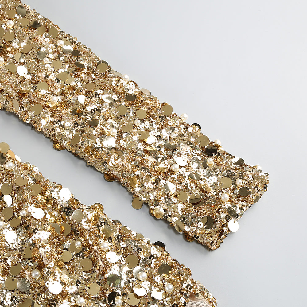 GOLD SEQUIN MAXI DRESS FOR HOLIDAY PARTIES