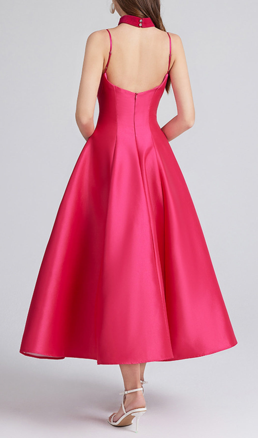 PATCHWORK ROSE RED MIDI DRESS FOR PARTIES
