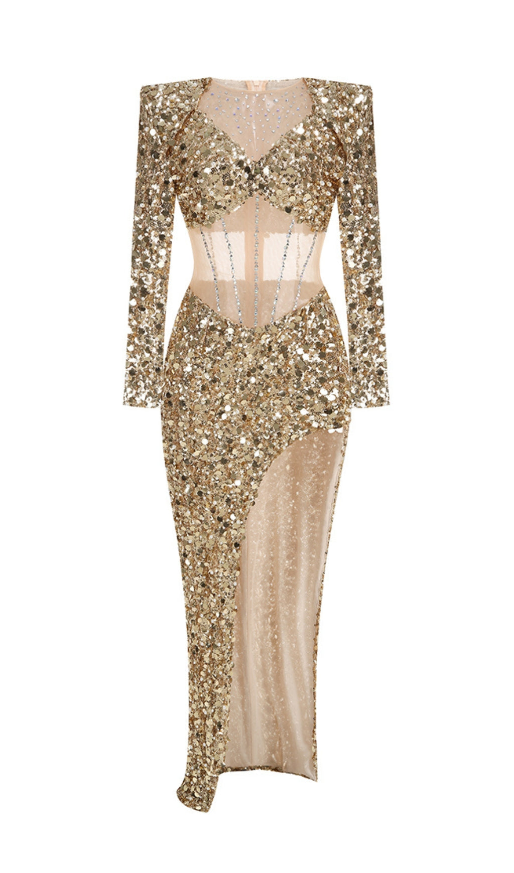 GOLD SEQUIN MAXI DRESS FOR HOLIDAY PARTIES