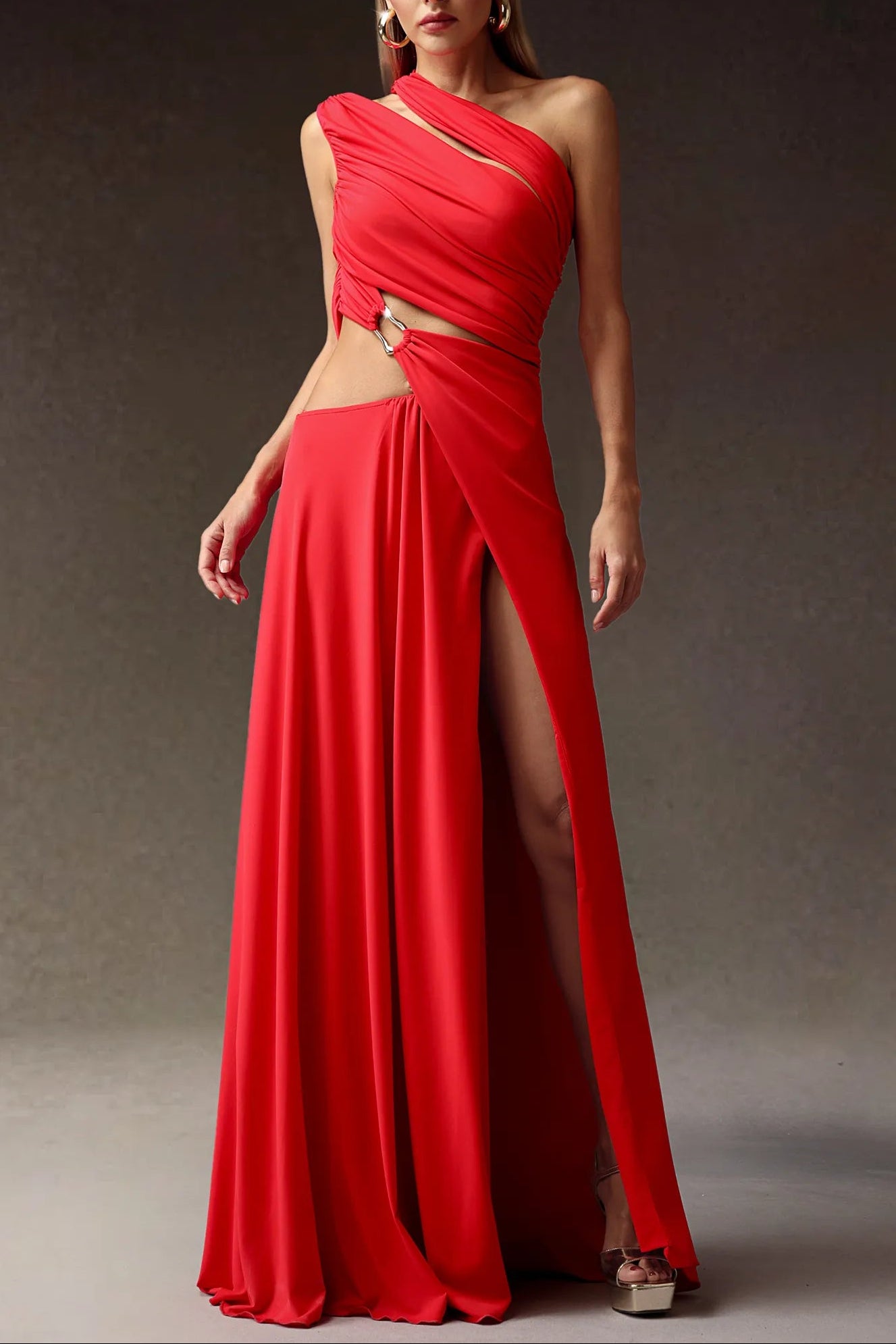 ATALANTA RED HIGH SLIT HOLLOW MAXI DRESS