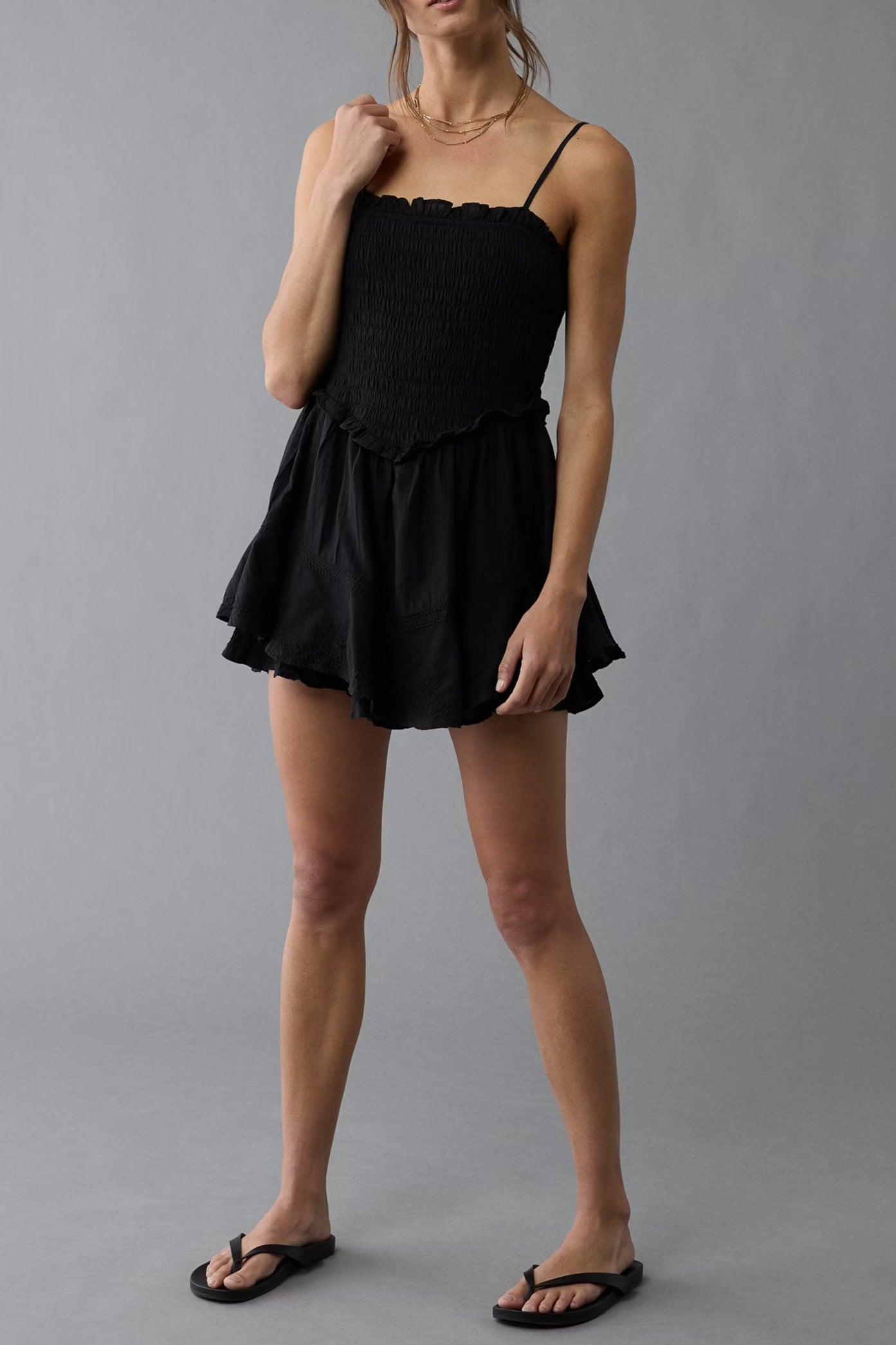 8d41a129-3e56-44ed-9851-c0afe2cbb107 BLACK RUFFLE TIERED ROMPER MINI DRESS FOR PARTY