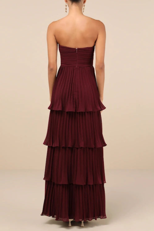 PLUM PURPLE STRAPLESS TIERED MAXI DRESS