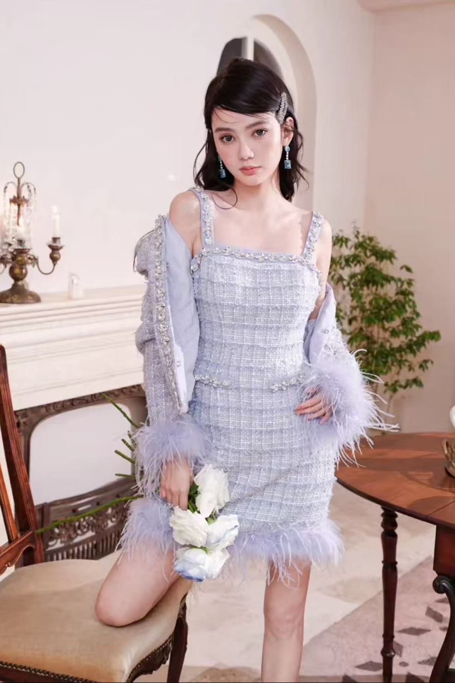 RHINESTONE TWEED SUIT DRESS, PARTY COCKTAIL
