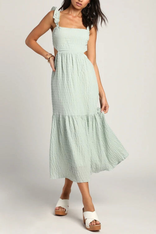 8e02a44d-64fd-44b2-b33e-49513e350a8e MINT SMOCKED MIDI DRESS WITH TIERED BACK