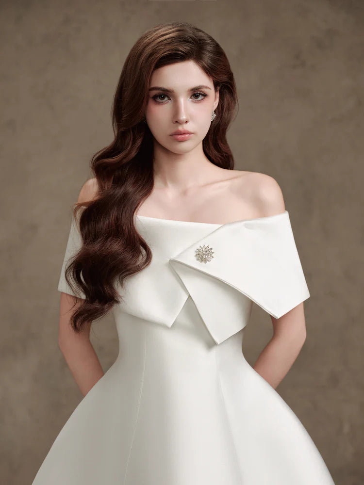 BRIANNA APRICOT SATIN ONE-SHOULDER MINI DRESS
