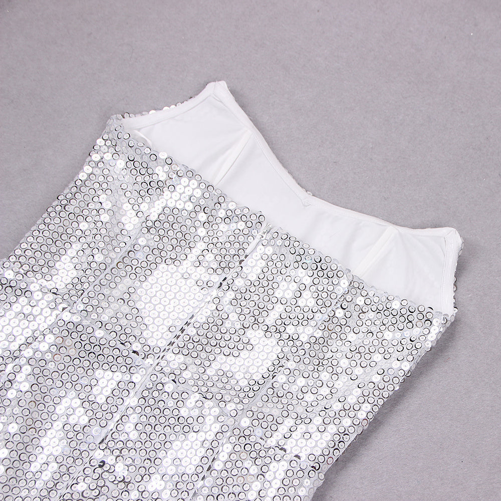 SEQUIN FEATHER WHITE MIDI DRESS FOR PARTY