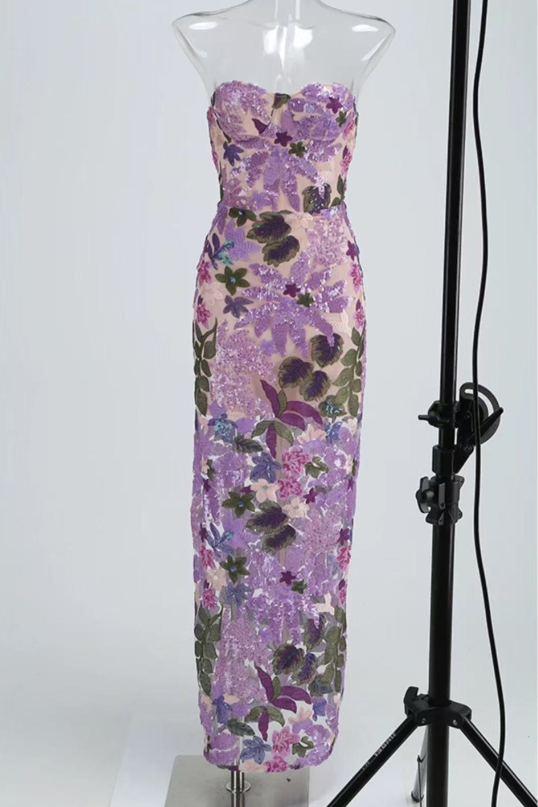 ELARA SEQUIN STRAPLESS MAXI DRESS - PURPLE